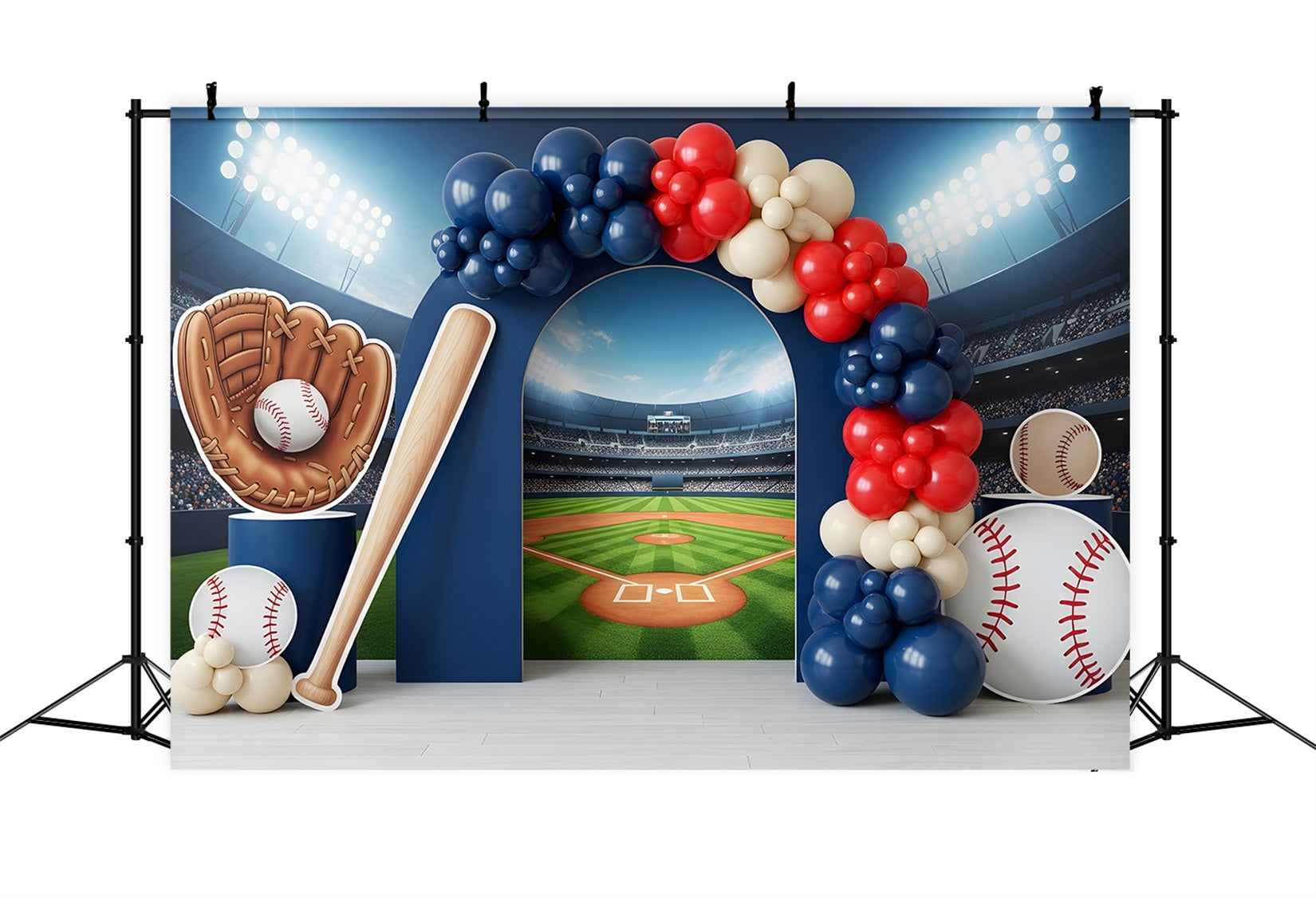 Baby Fotohintergrund Baseball Stadion Ballonbogen Sport Kinder Hintergrund CEM65-39