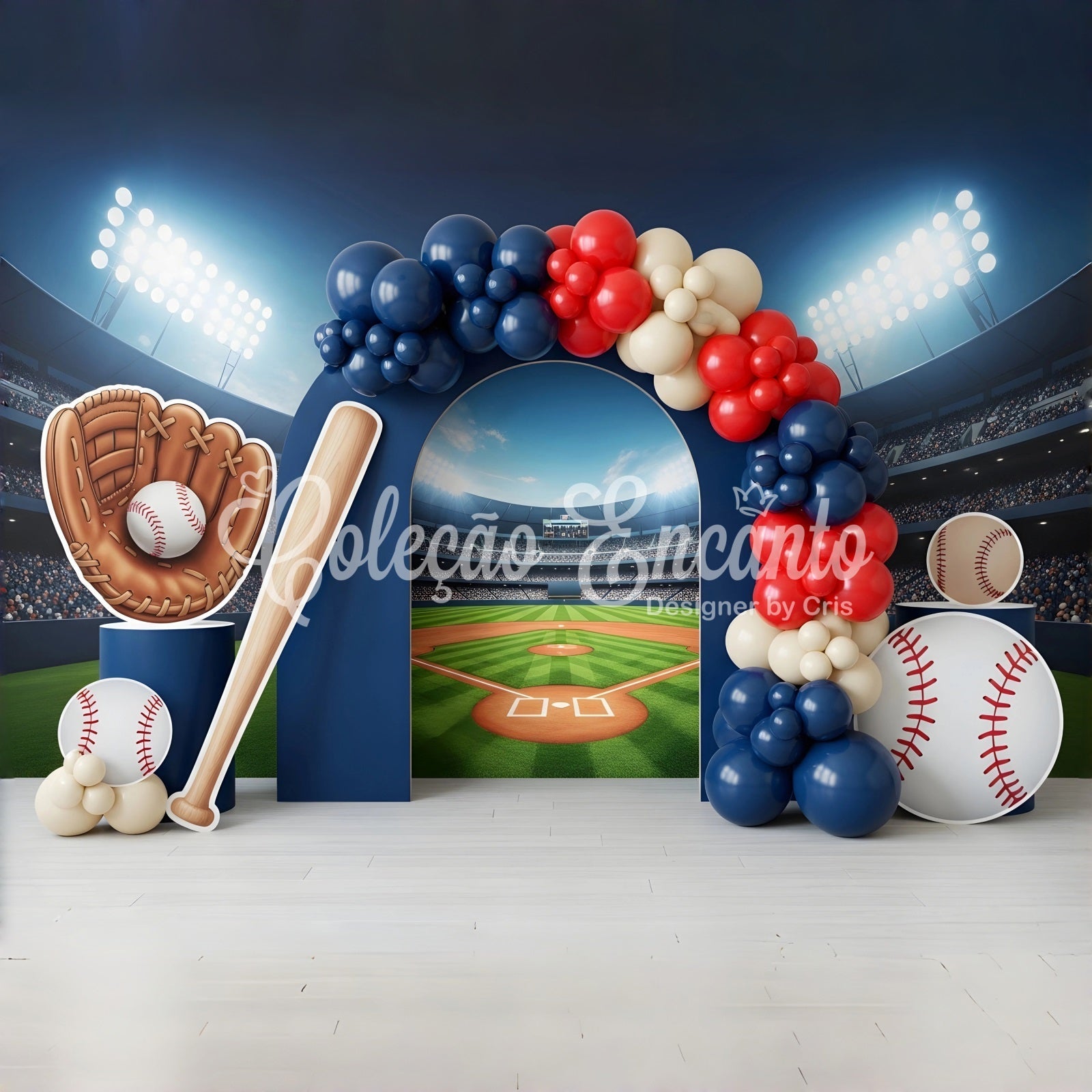 Baby Fotohintergrund Baseball Stadion Ballonbogen Sport Kinder Hintergrund CEM65-39