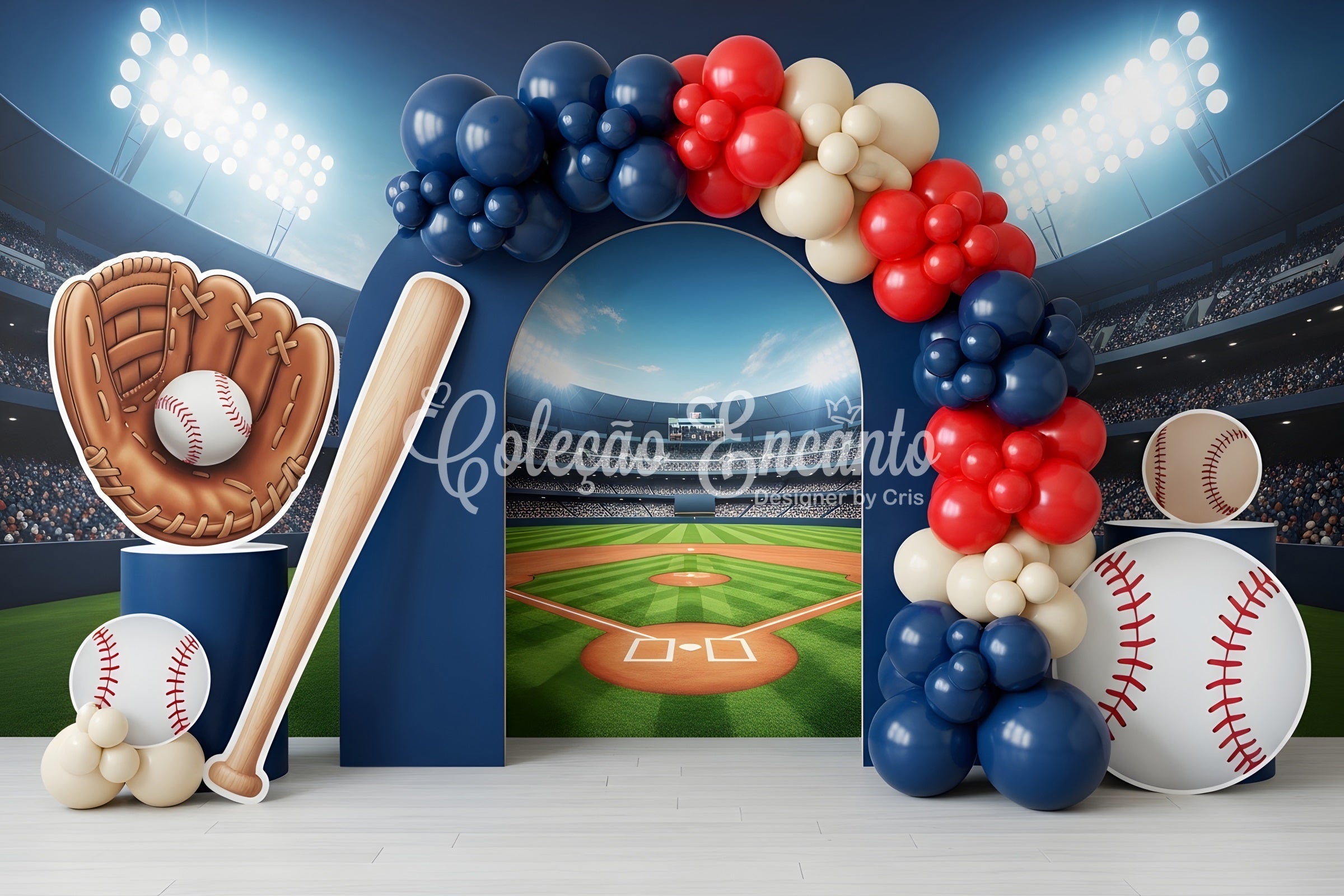 Baby Fotohintergrund Baseball Stadion Ballonbogen Sport Kinder Hintergrund CEM65-39