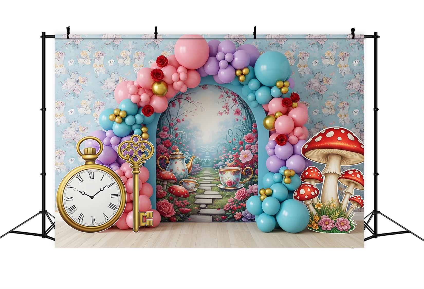 Baby Fotohintergrund Wunderland Teegarten Ballonbogen Kinder Kulisse CEM65-42