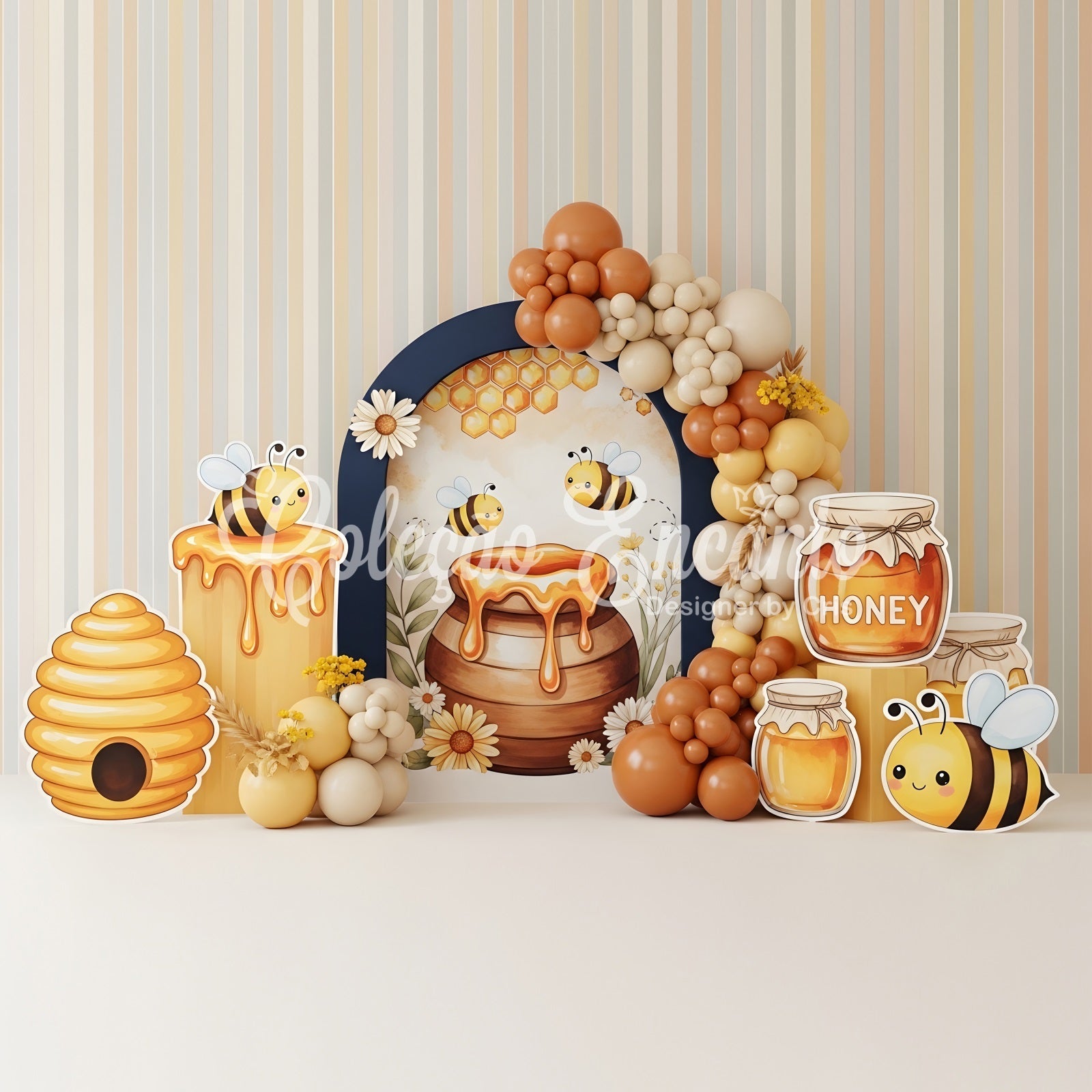 Baby Fotohintergrund Honigbiene Bienenstock Ballonbogen Kinder Hintergrund CEM65-43