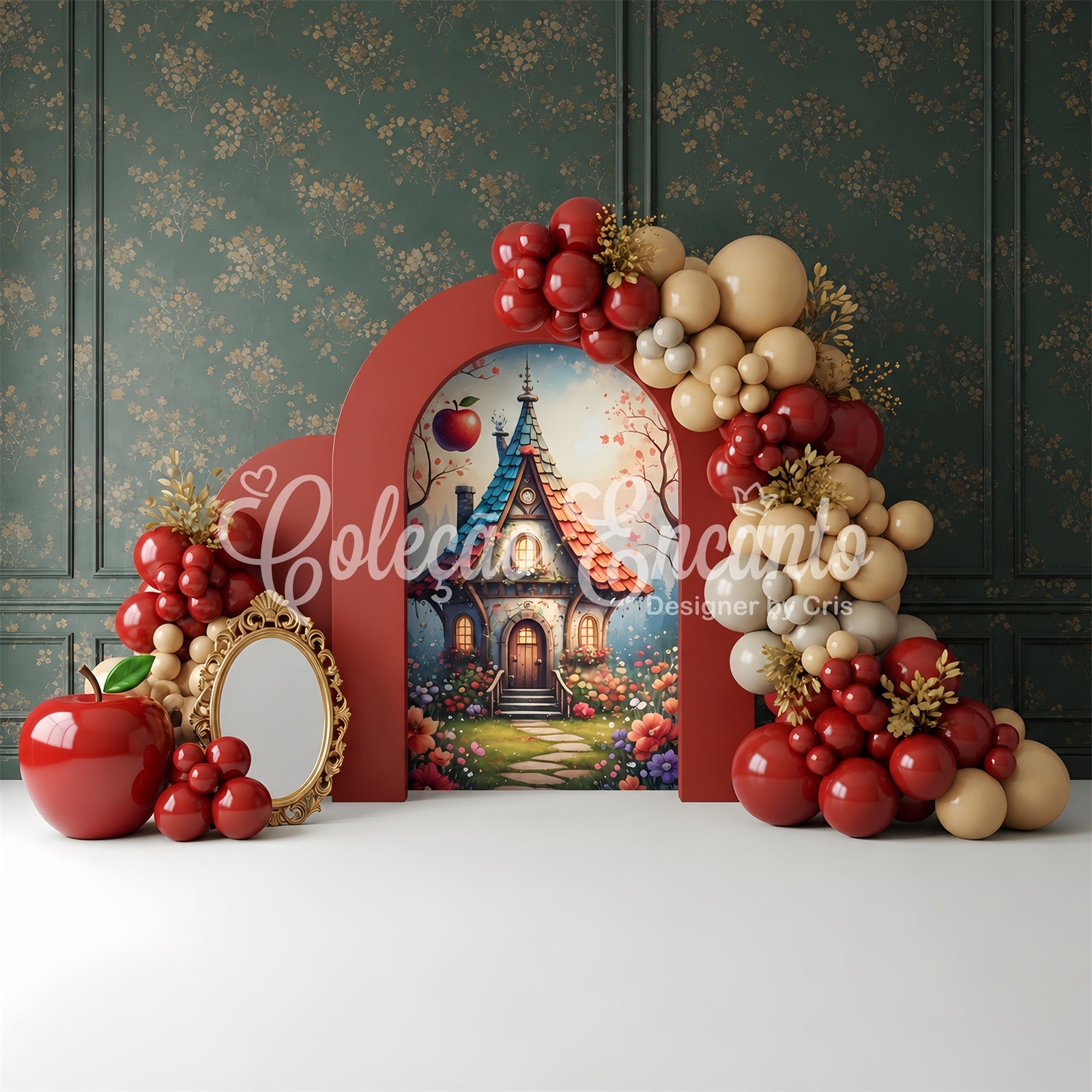 Baby Fotohintergrund Apfel Märchenhaus Ballonbogen Kinder Kulisse CEM65-44