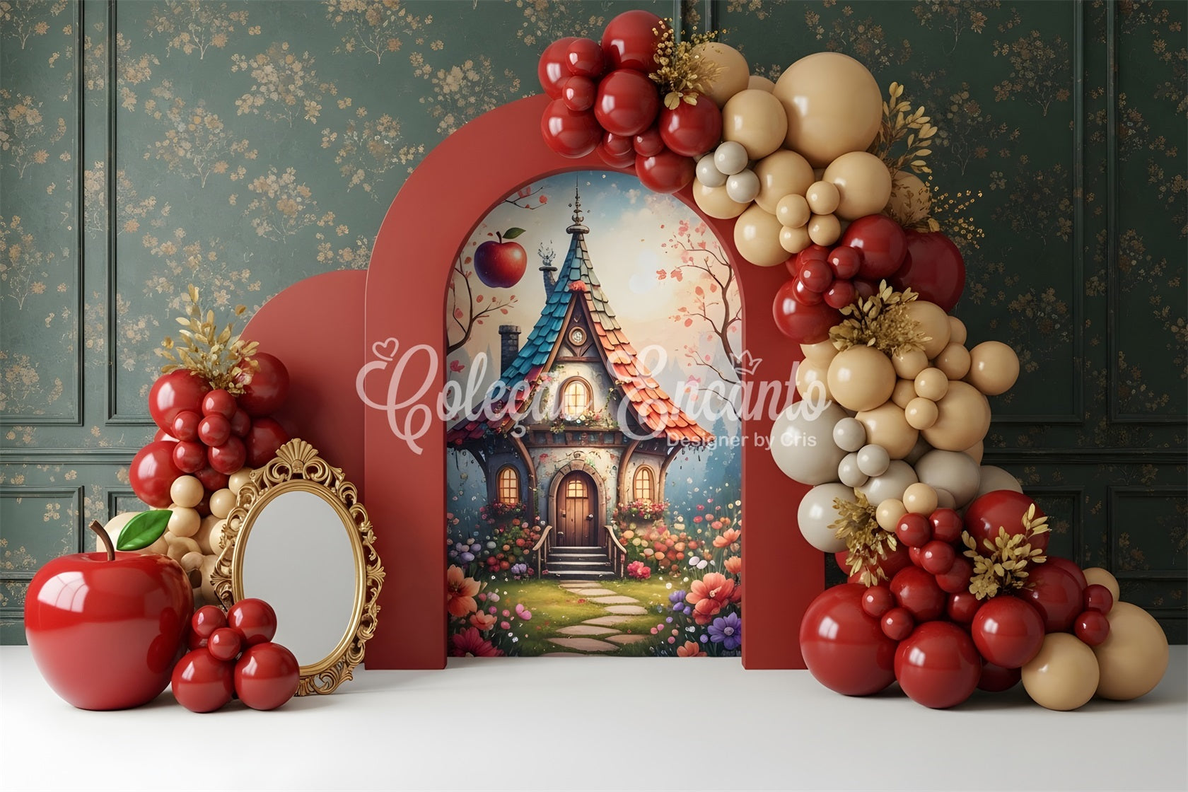 Baby Fotohintergrund Apfel Märchenhaus Ballonbogen Kinder Kulisse CEM65-44