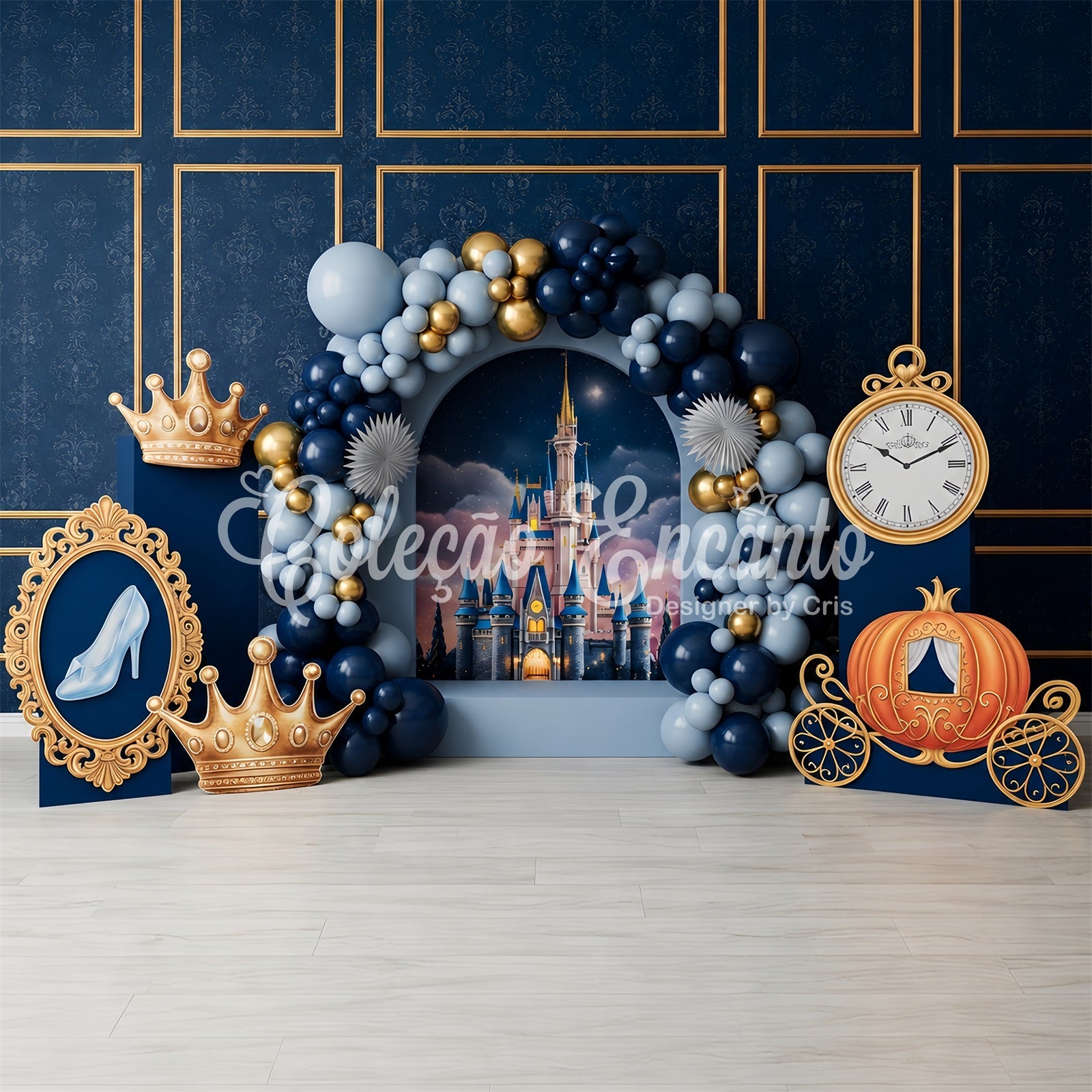 Baby Fotohintergrund Mitternacht Schloss Krone Kutsche Kinder Kulisse CEM65-46