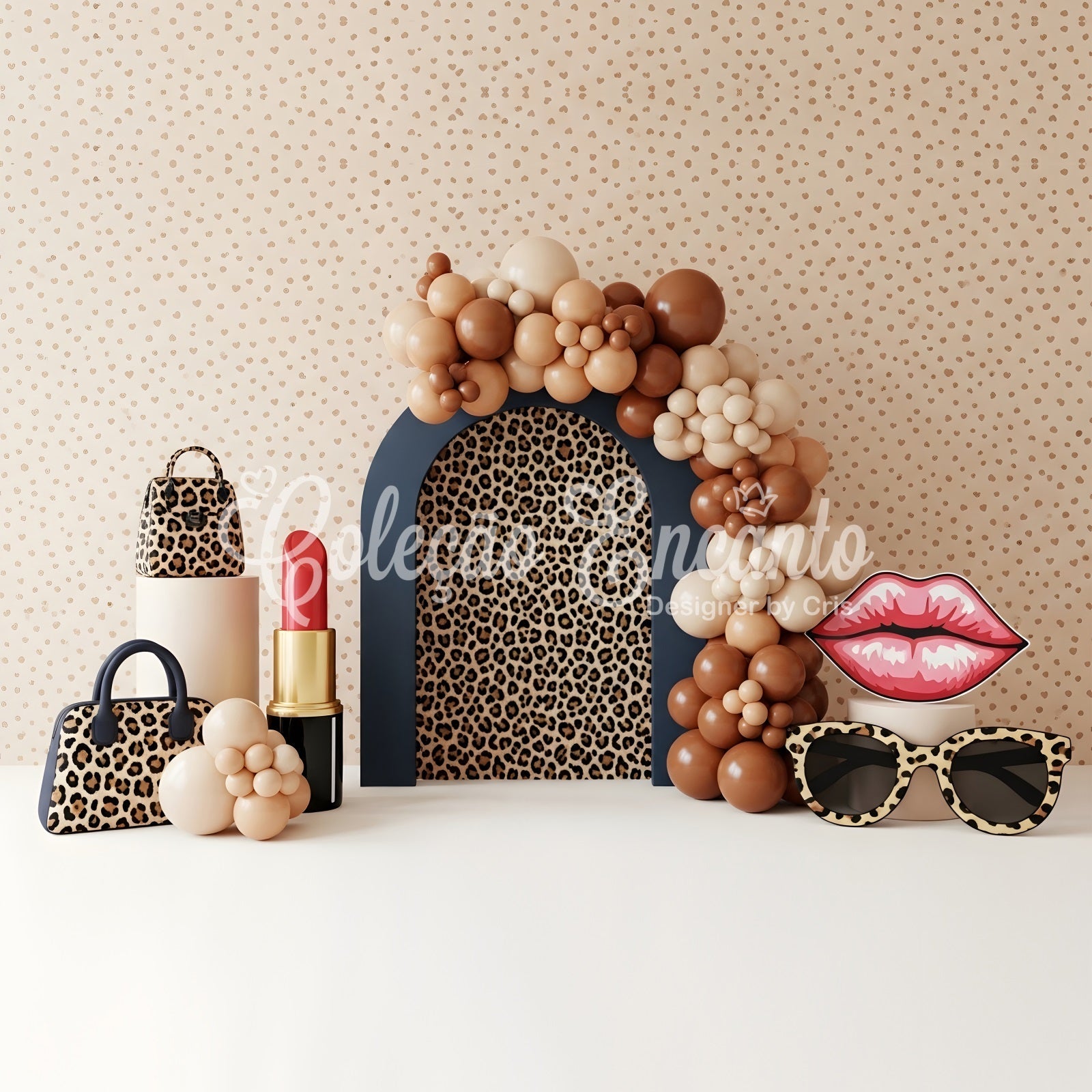 Baby Fotohintergrund Leopard Mode Lippenstift Ballonbogen Kinder Hintergrund CEM65-47