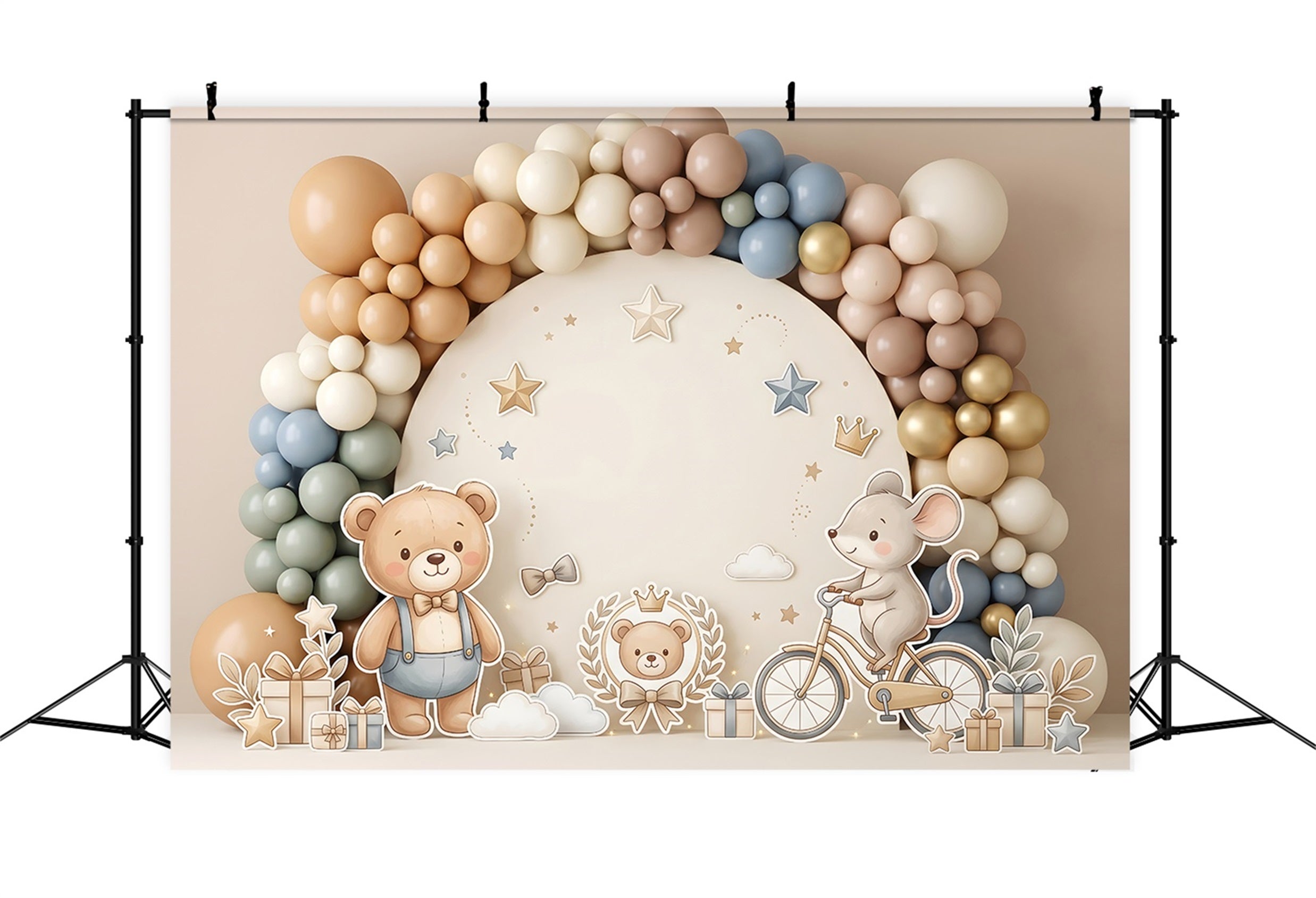 Baby Fotohintergrund Teddy Maus Fahrrad Geschenke Ballons Kinder Kulisse CEM65-52