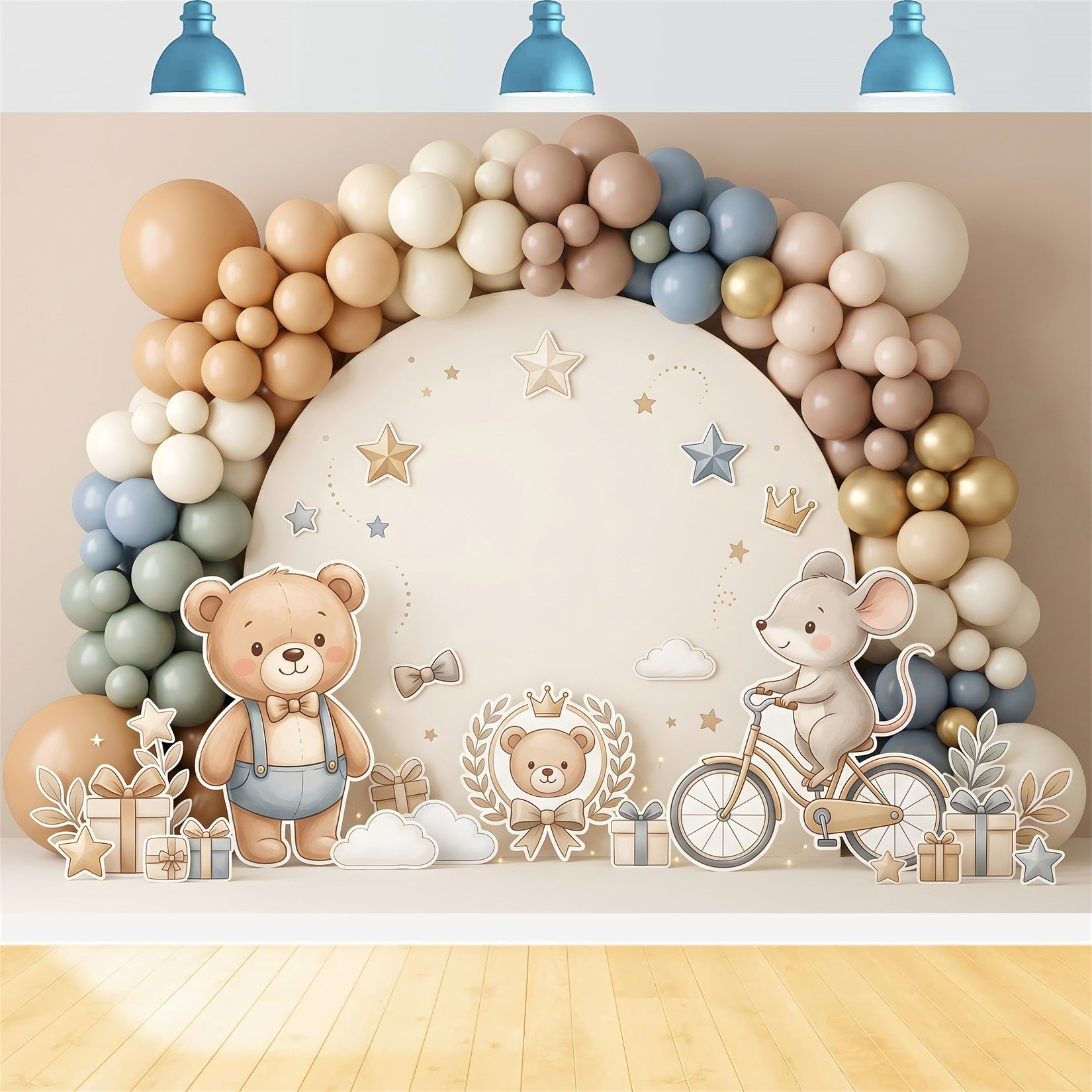 Baby Fotohintergrund Teddy Maus Fahrrad Geschenke Ballons Kinder Kulisse CEM65-52