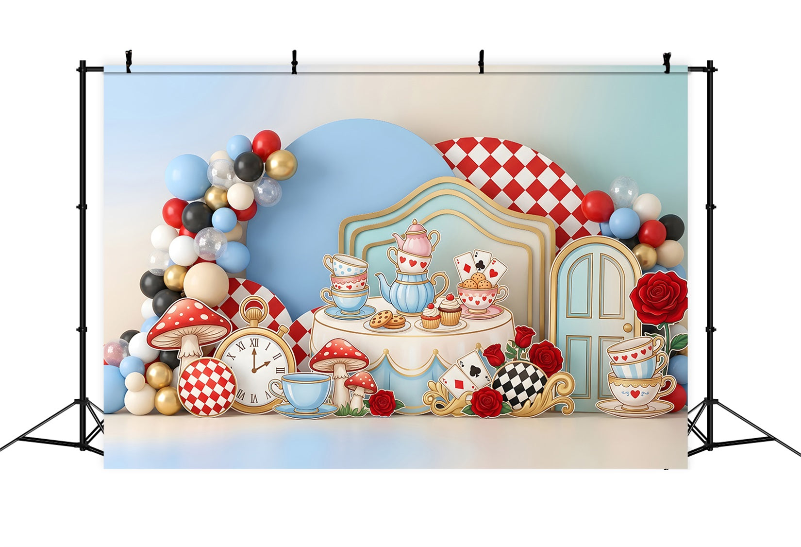 Baby Fotohintergrund Wunderland Teeparty Ballons Kinder Hintergrund CEM65-53