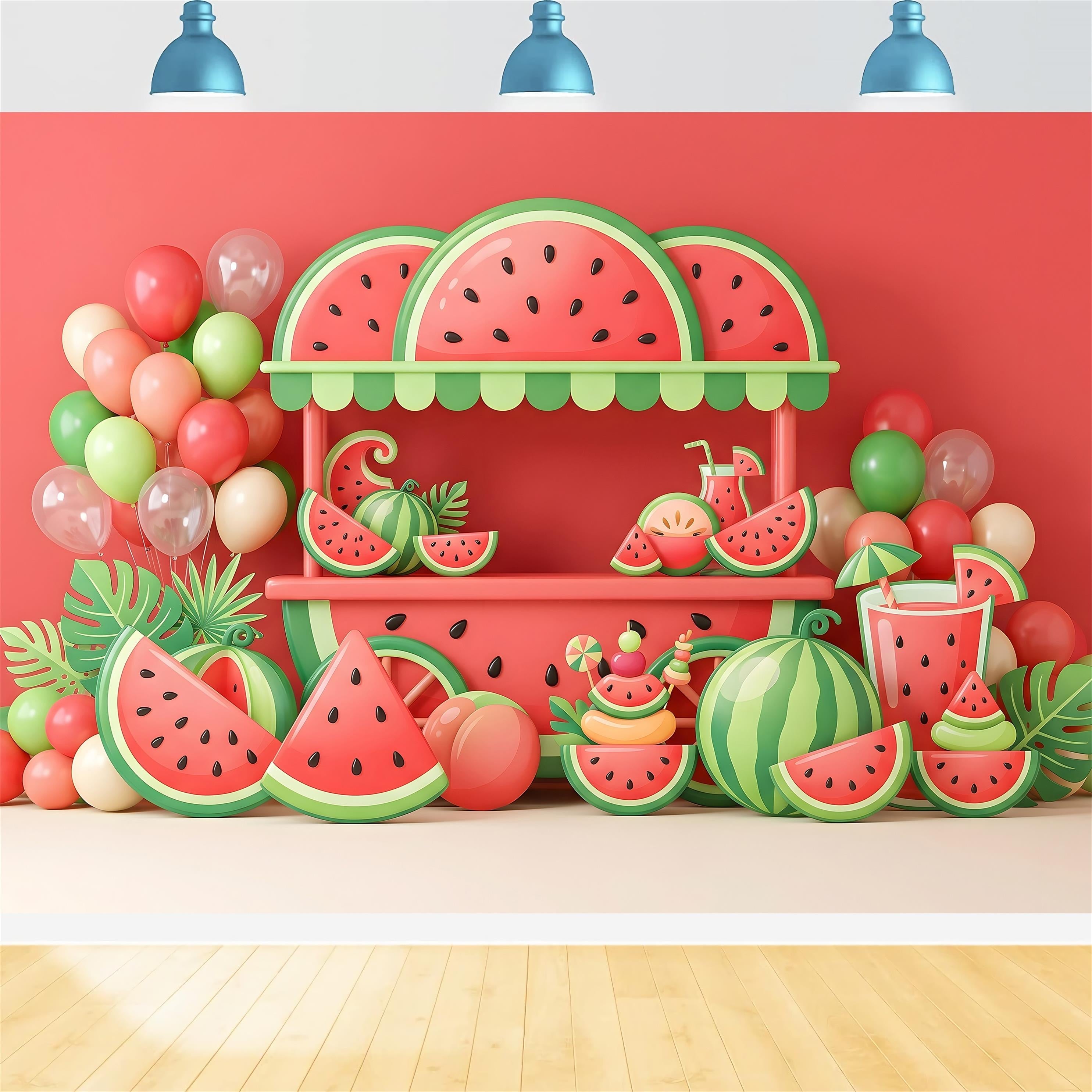 Baby Fotohintergrund Wassermelonenwagen Sommerballons Kinder Hintergrund CEM65-58