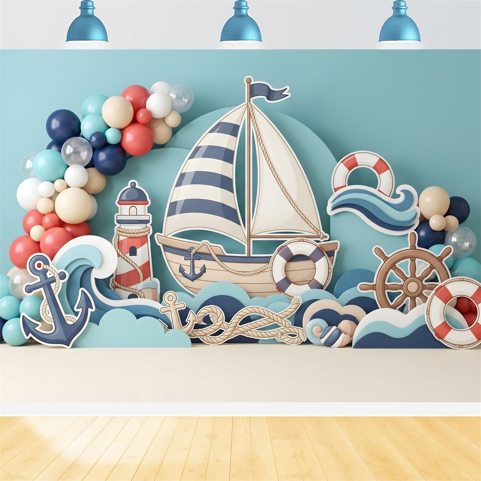 Baby Fotohintergrund Segelboot Anker Ballons Kinder Hintergrund CEM65-60