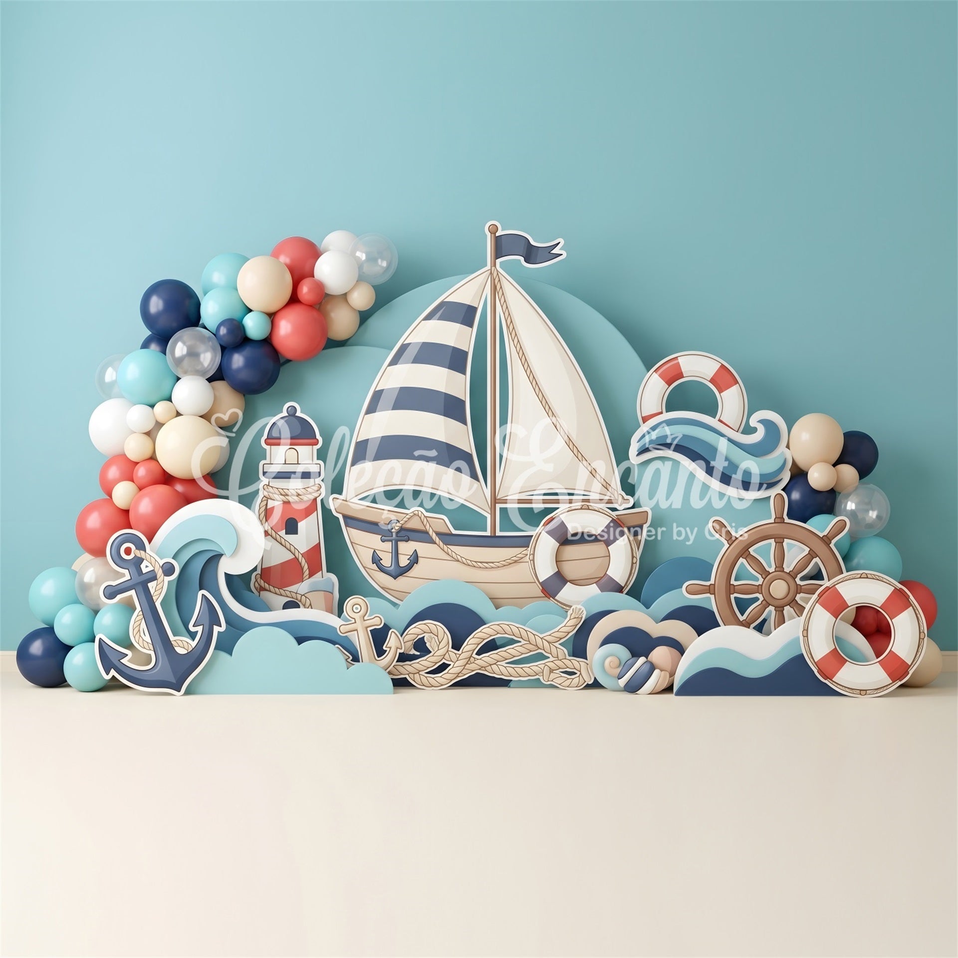Baby Fotohintergrund Segelboot Anker Ballons Kinder Hintergrund CEM65-60