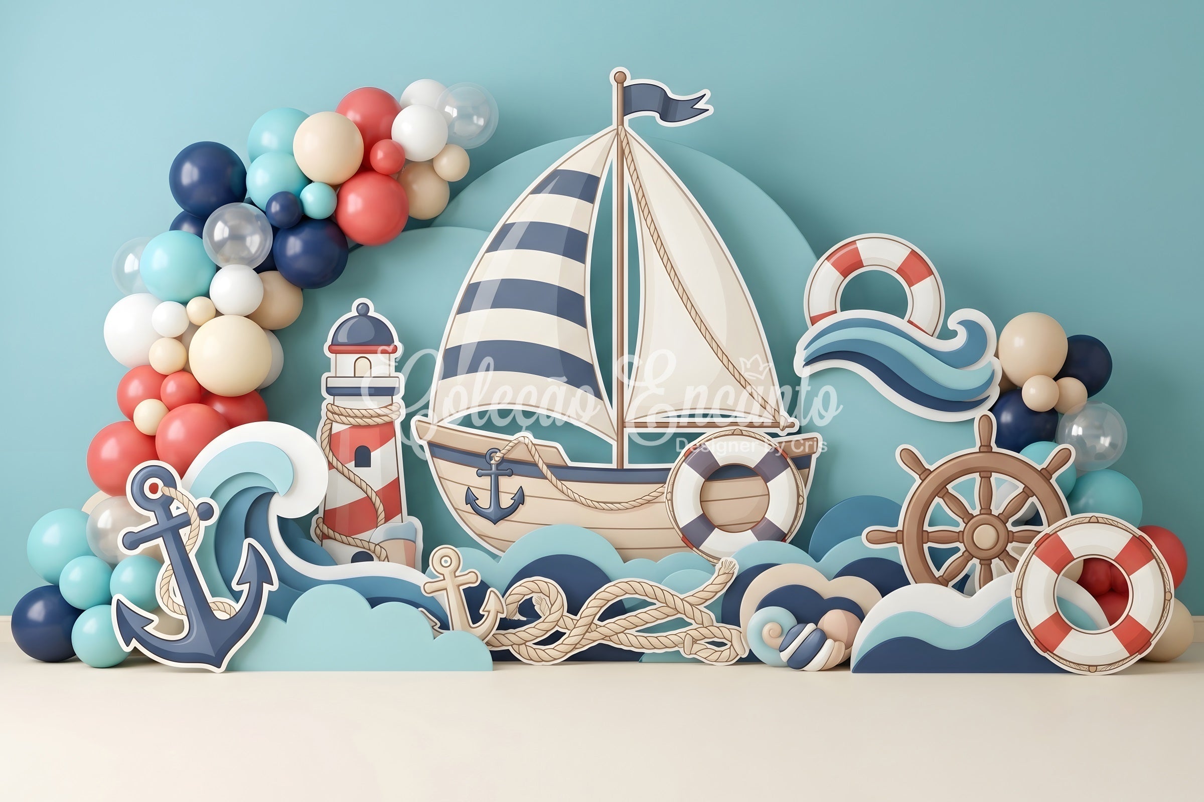 Baby Fotohintergrund Segelboot Anker Ballons Kinder Hintergrund CEM65-60