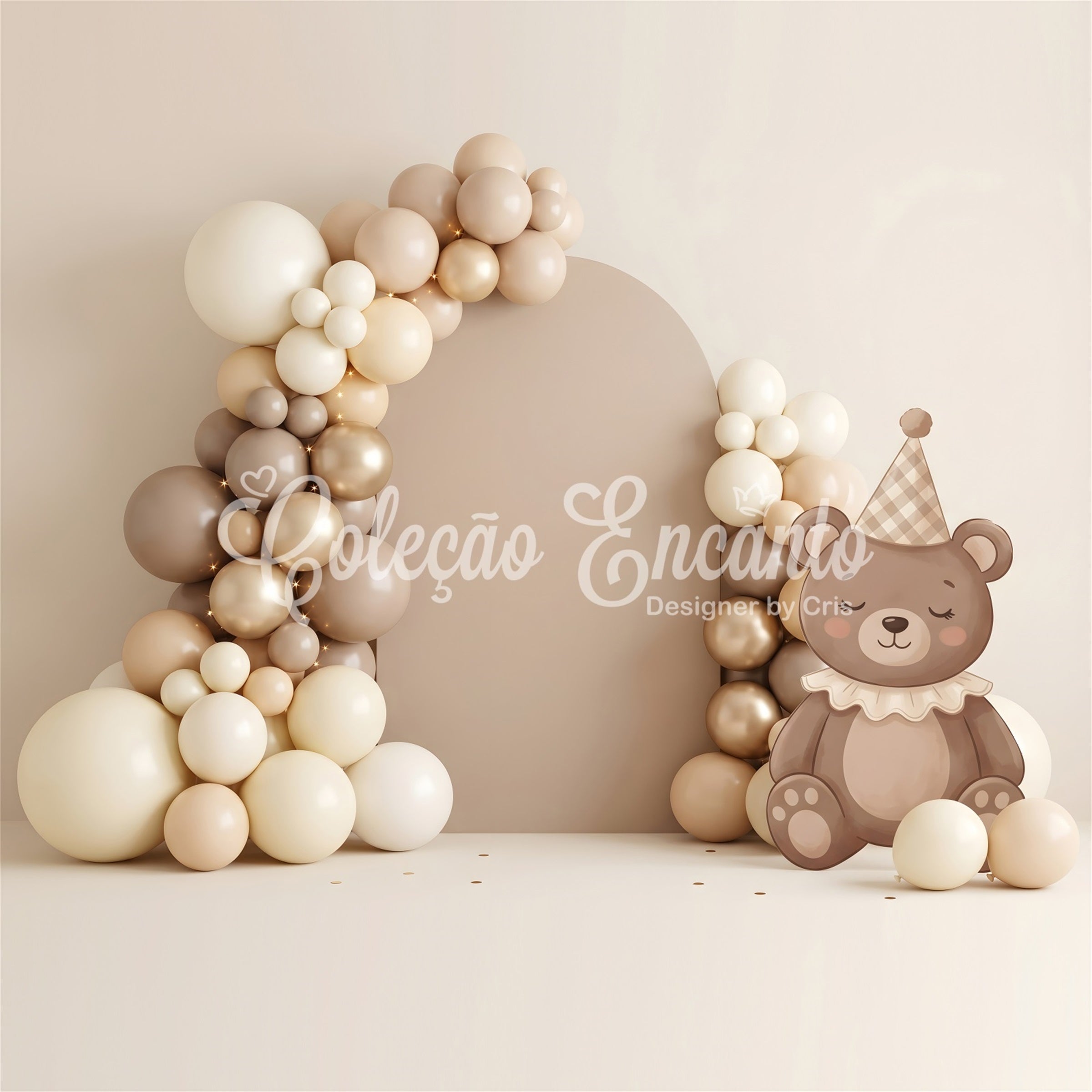 Baby Fotohintergrund Neutral Teddy Ballonbogen Kinder Hintergrund CEM65-64