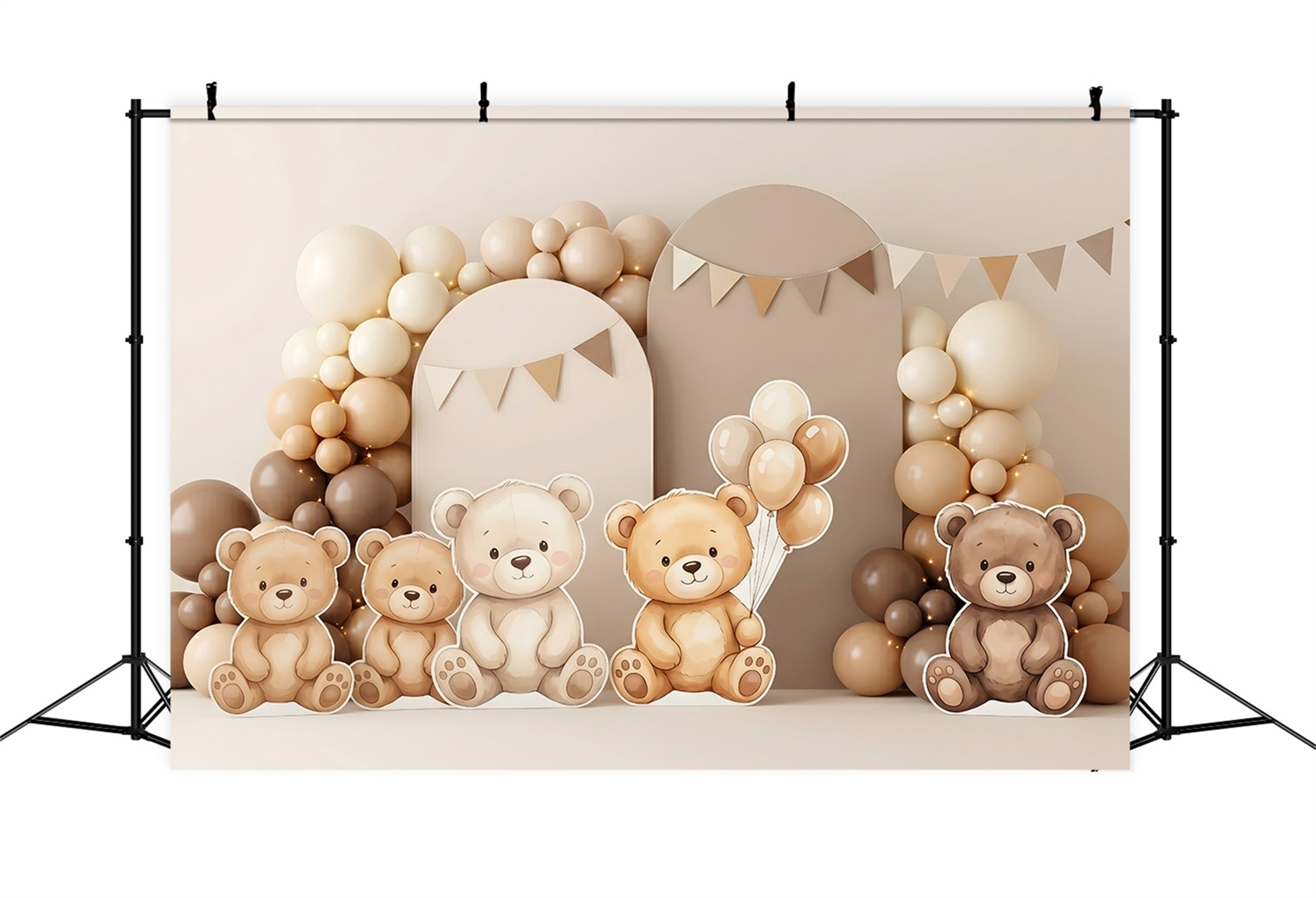 Baby Fotohintergrund Neutral Teddybär Ballonbogen Kinder Kulisse CEM65-65