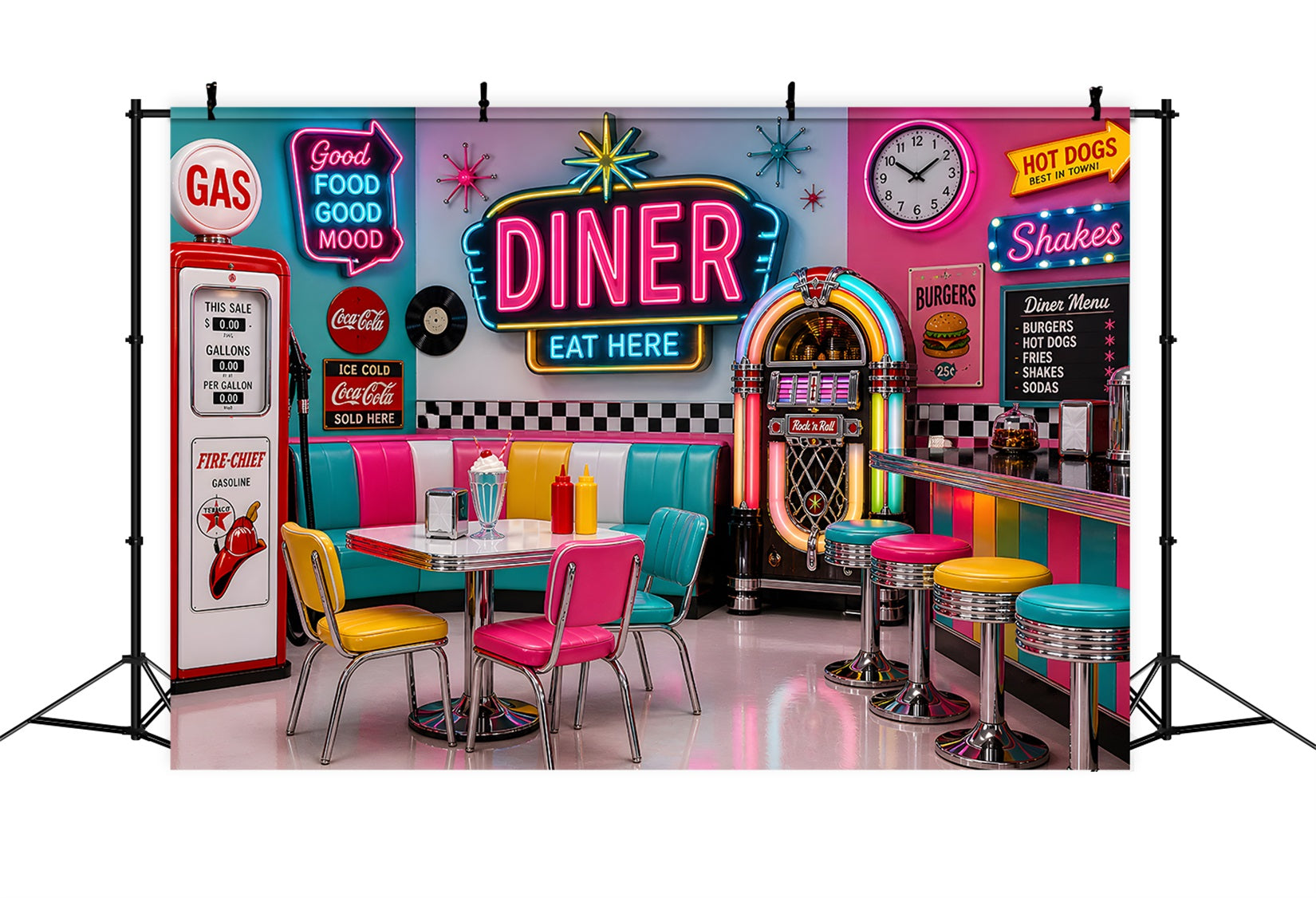 Retro Diner Neon Jukebox Baby Fotohintergrund Kinder Hintergrund CEM65-7