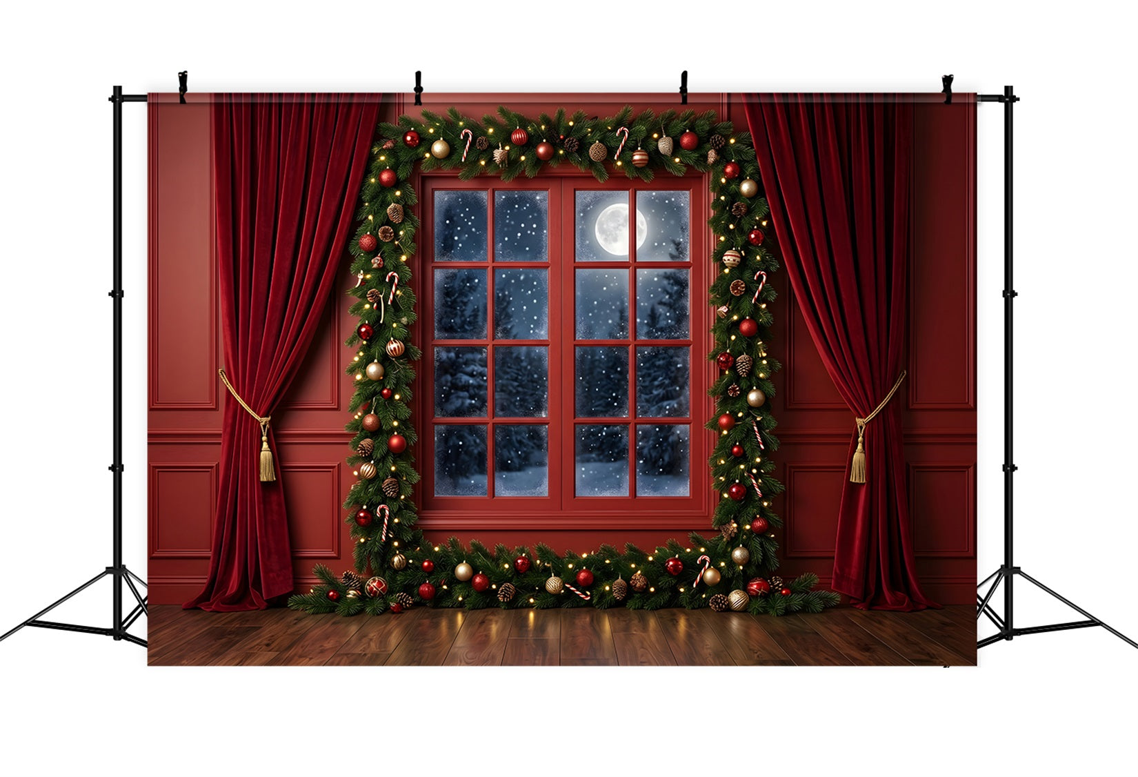 Weihnachten Fotohintergrund Mondlicht Fenster Girlande Winter Kulisse CEM65-77