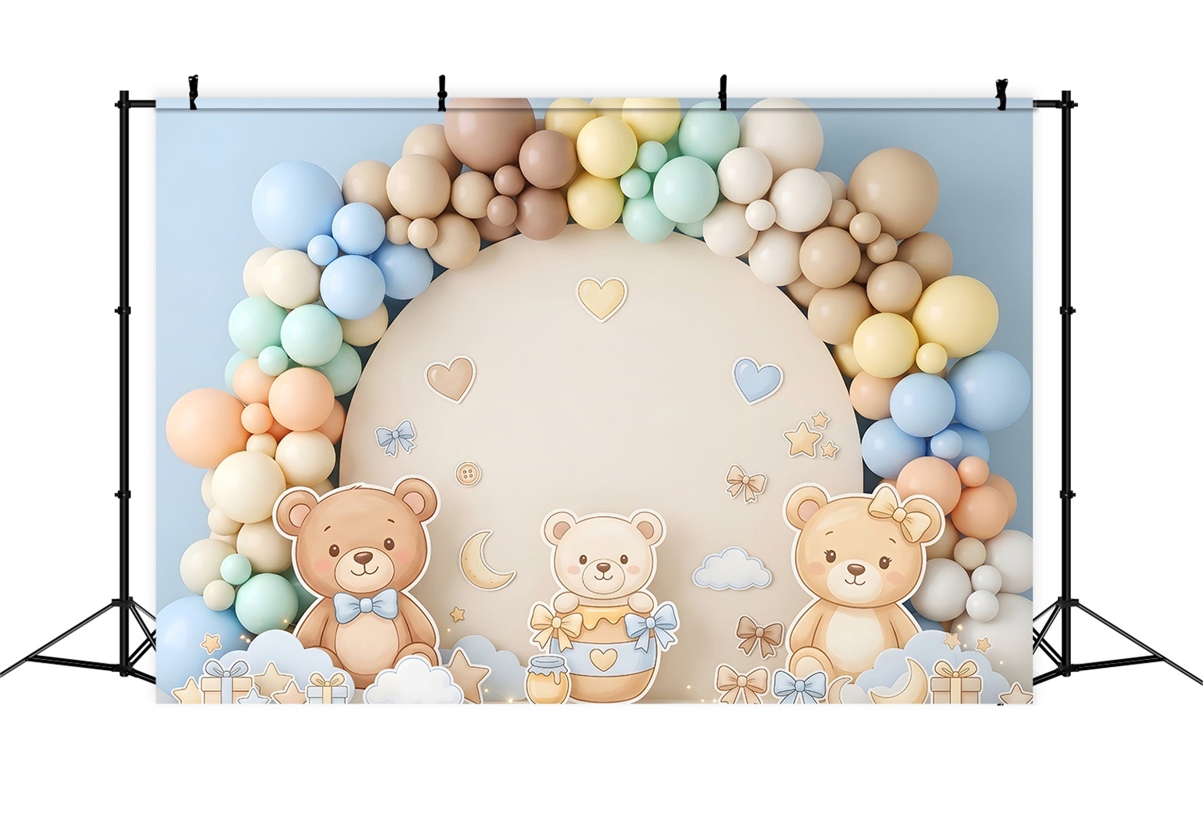 Pastell Teddy Ballonbogen Baby Fotohintergrund Kinder Fotohintergrund CEM65-8
