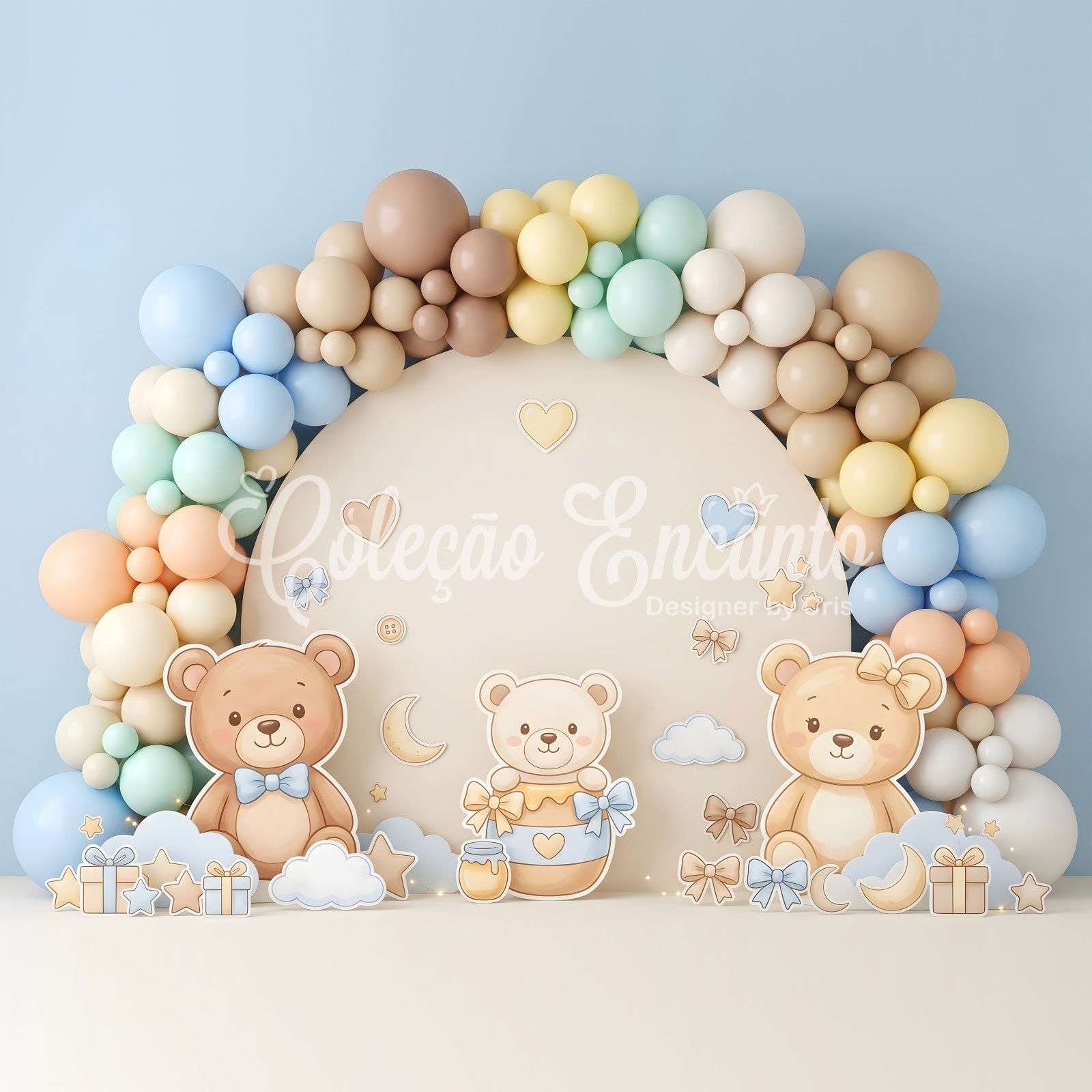 Pastell Teddy Ballonbogen Baby Fotohintergrund Kinder Fotohintergrund CEM65-8