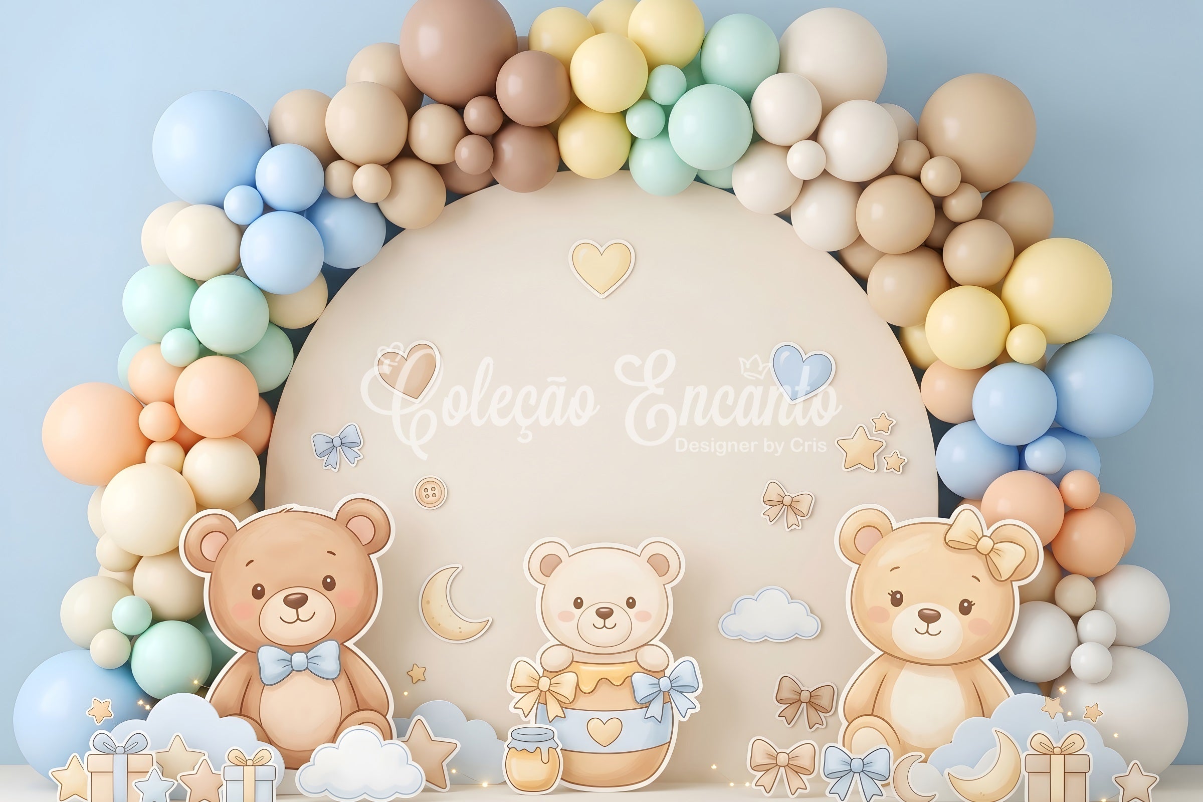 Pastell Teddy Ballonbogen Baby Fotohintergrund Kinder Fotohintergrund CEM65-8