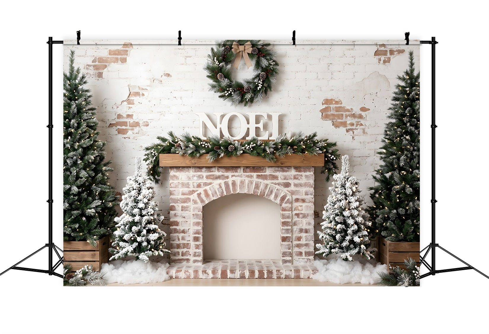Weihnachts-Fotohintergrund Kamin Ziegelwand Frost Kranz Studio Kulisse CEM65-81