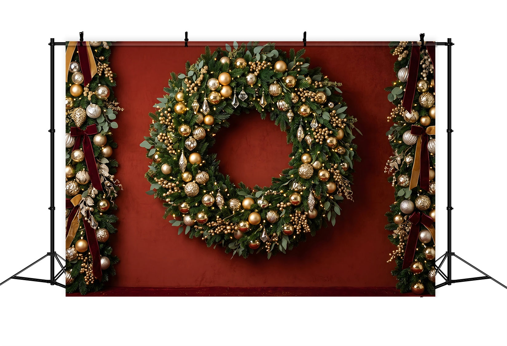 Weihnachts Fotokulisse Goldene Ornament Kranz Girlande Studio Hintergrund Weihnachten CEM65-83