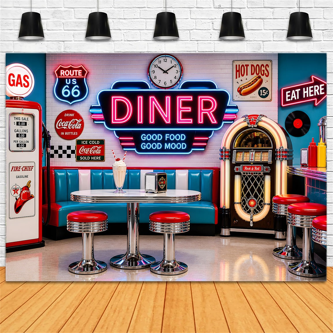 Retro Neon Diner Jukebox Baby Fotohintergrund Kinder Kulisse CEM65-9