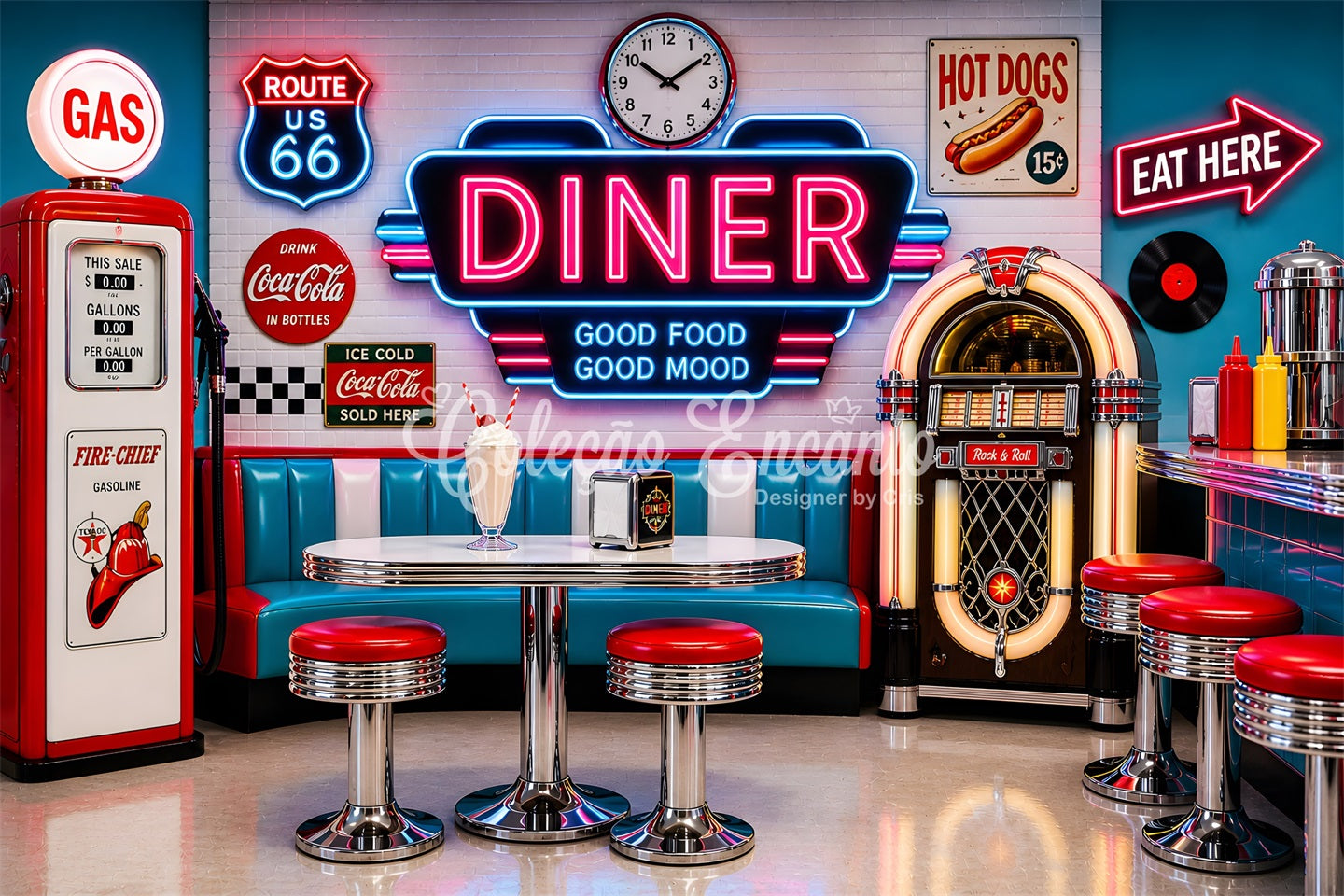 Retro Neon Diner Jukebox Baby Fotohintergrund Kinder Kulisse CEM65-9