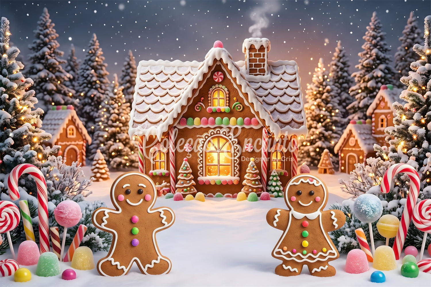 Christmas Dorf Szene Lebkuchen Cottage Schnee Wald Kulisse CEM65-93
