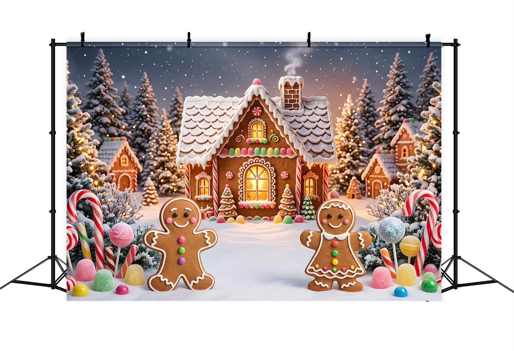 Christmas Dorf Szene Lebkuchen Cottage Schnee Wald Kulisse CEM65-93