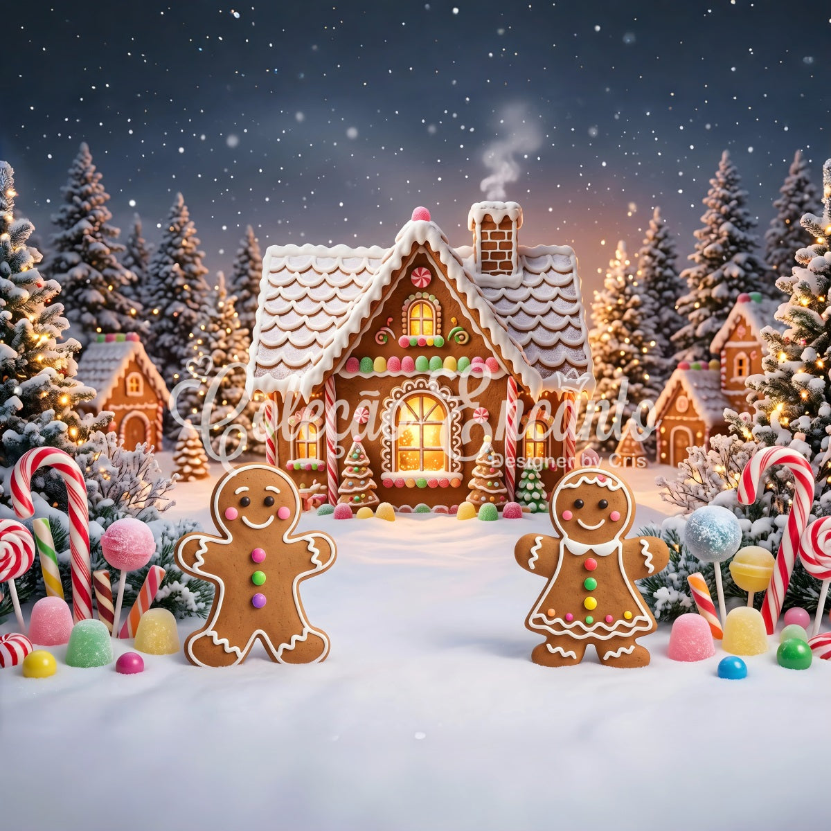 Christmas Dorf Szene Lebkuchen Cottage Schnee Wald Kulisse CEM65-93
