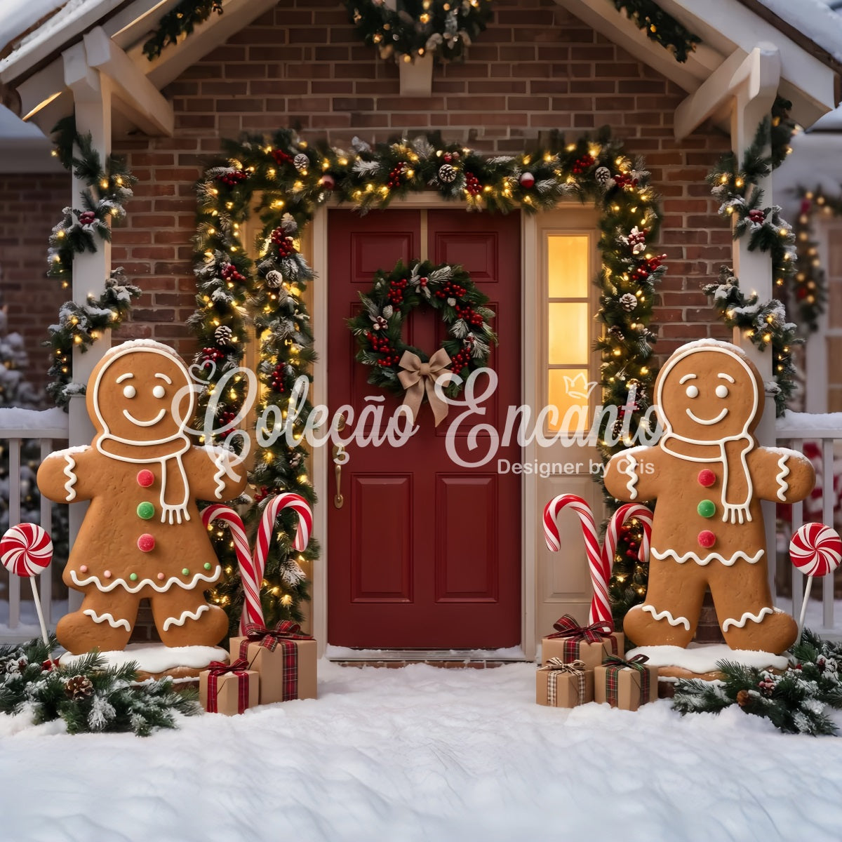 Weihnachten Lebkuchen Tür Girlande Zuckerstangen Fotohintergrund CEM65-94