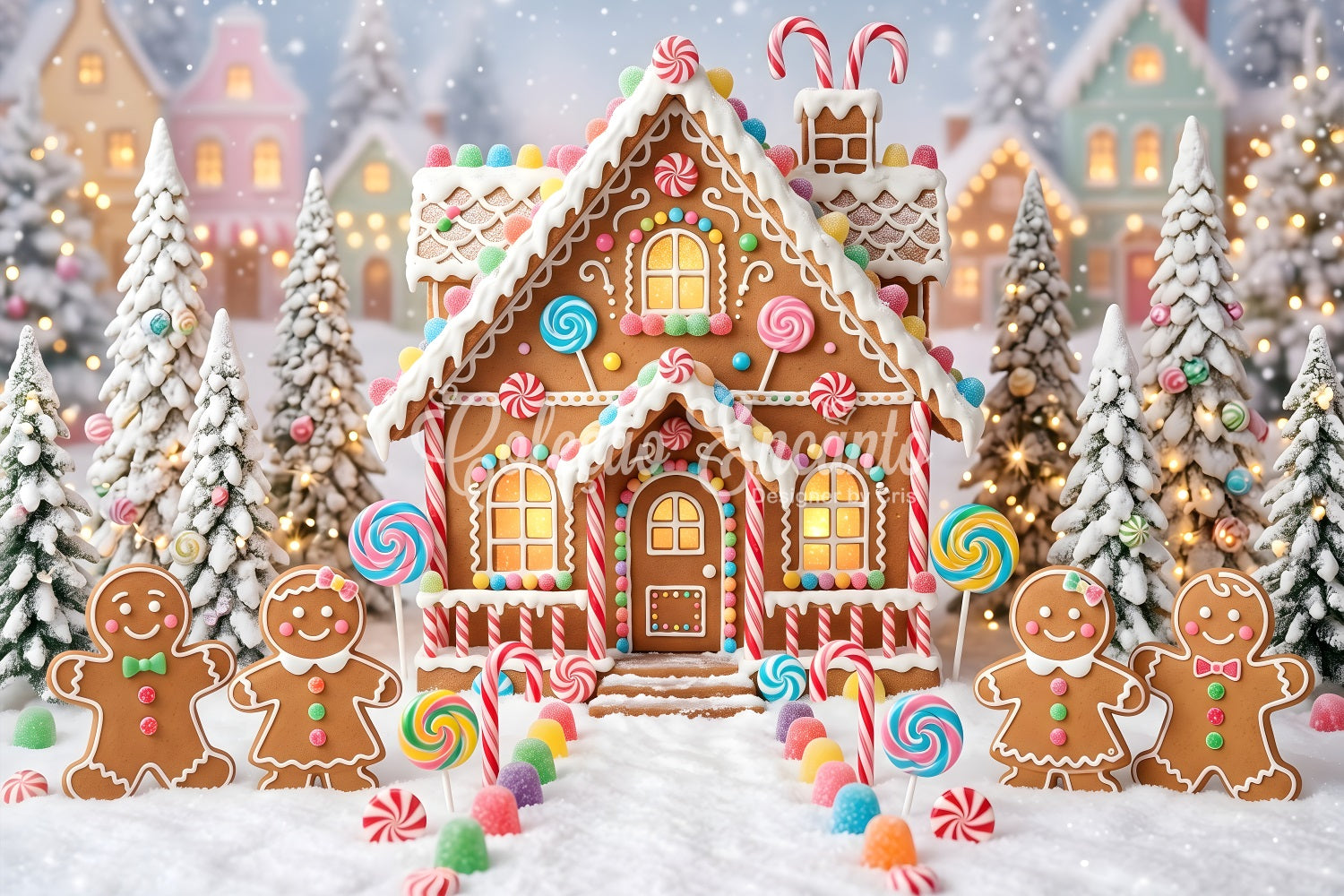 Festliche Candy Lebkuchen Dorf Schnee Weg Winter Kulisse CEM65-95