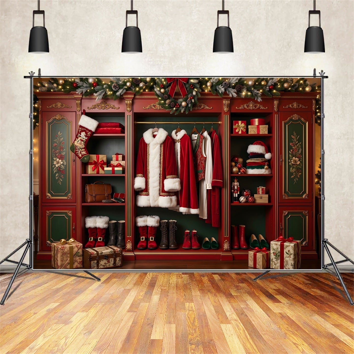 Vintage Christmas Santa Kleiderschrank Geschenke Fotokulisse CEM65-98