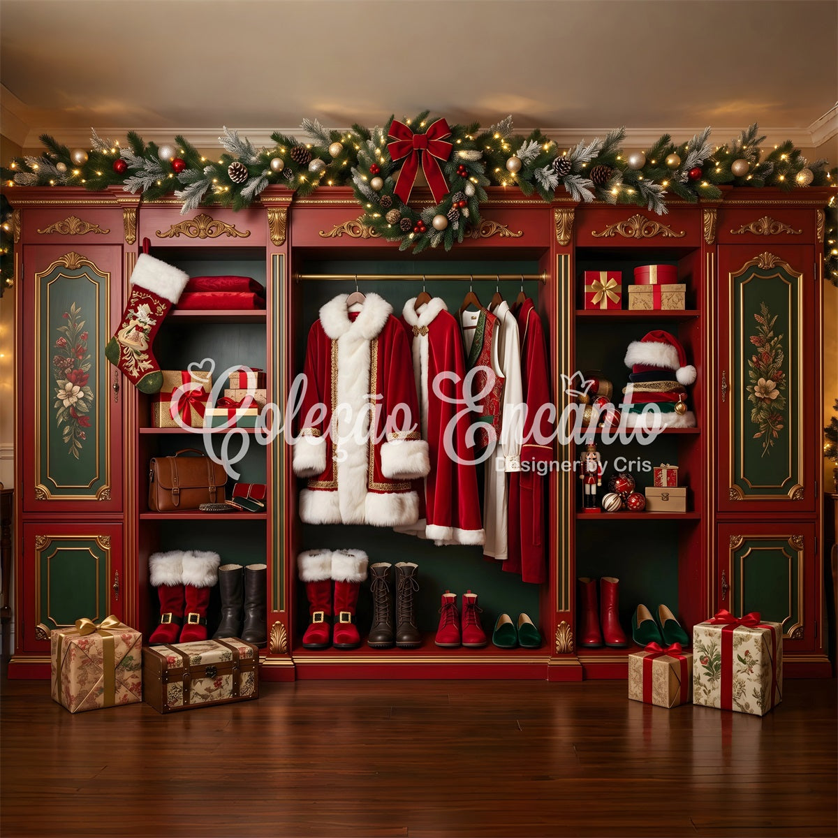 Vintage Christmas Santa Kleiderschrank Geschenke Fotokulisse CEM65-98