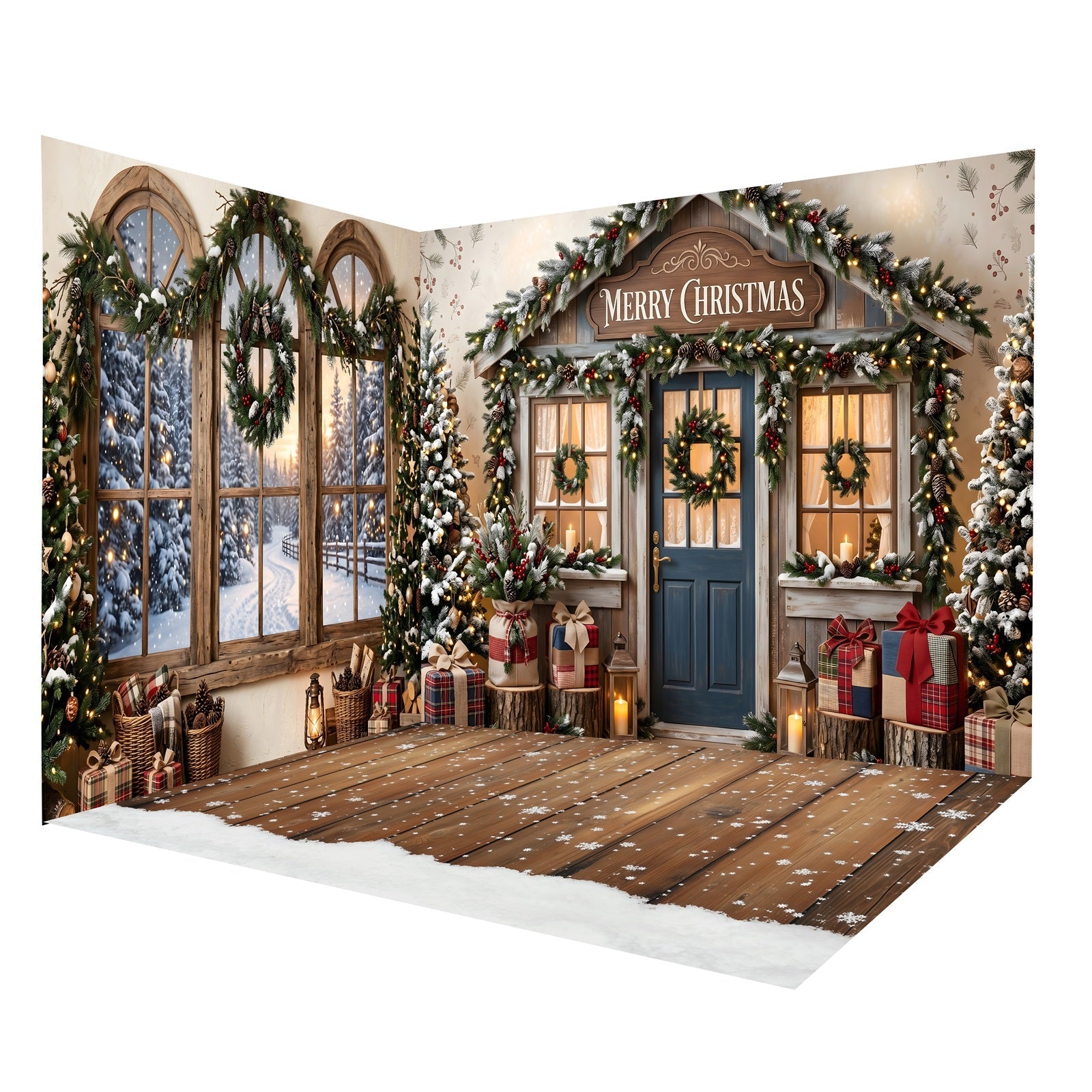 Rustikale Weihnachtshütte Fotohintergrund Raumkulissen-Set CEMRMS65-7