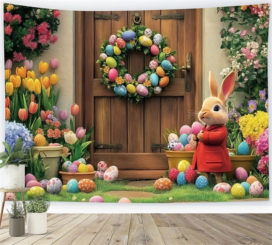 Osterhasen-Fotohintergrund Blühende Tür Hasenhintergrund CJJ-170