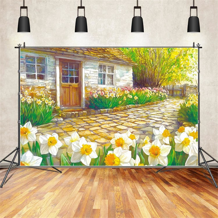 Narzisse Backdrop Rustikales Landhaus Gelbe Blumen Backdrop CJJ2-11