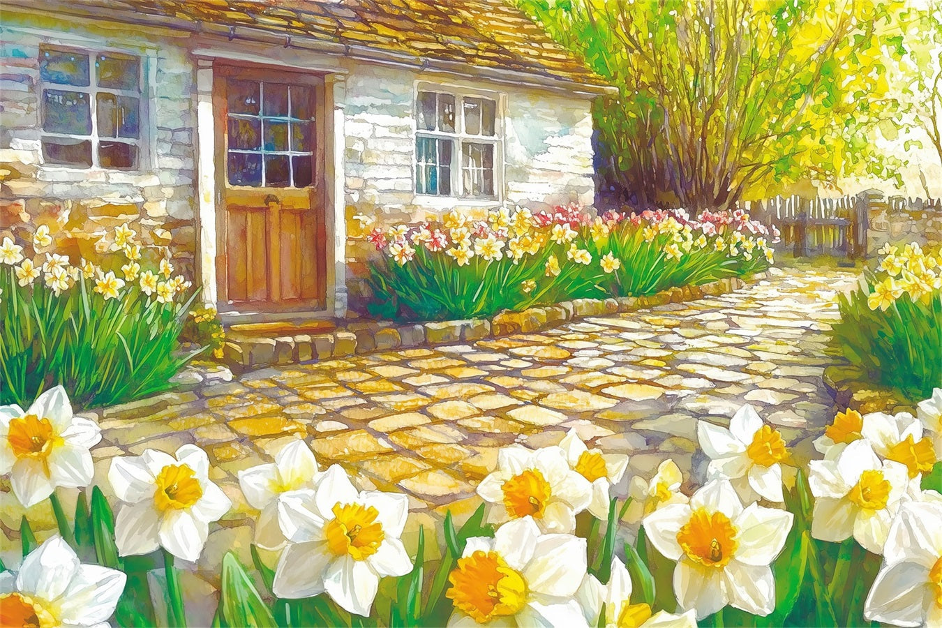 Narzisse Backdrop Rustikales Landhaus Gelbe Blumen Backdrop CJJ2-11