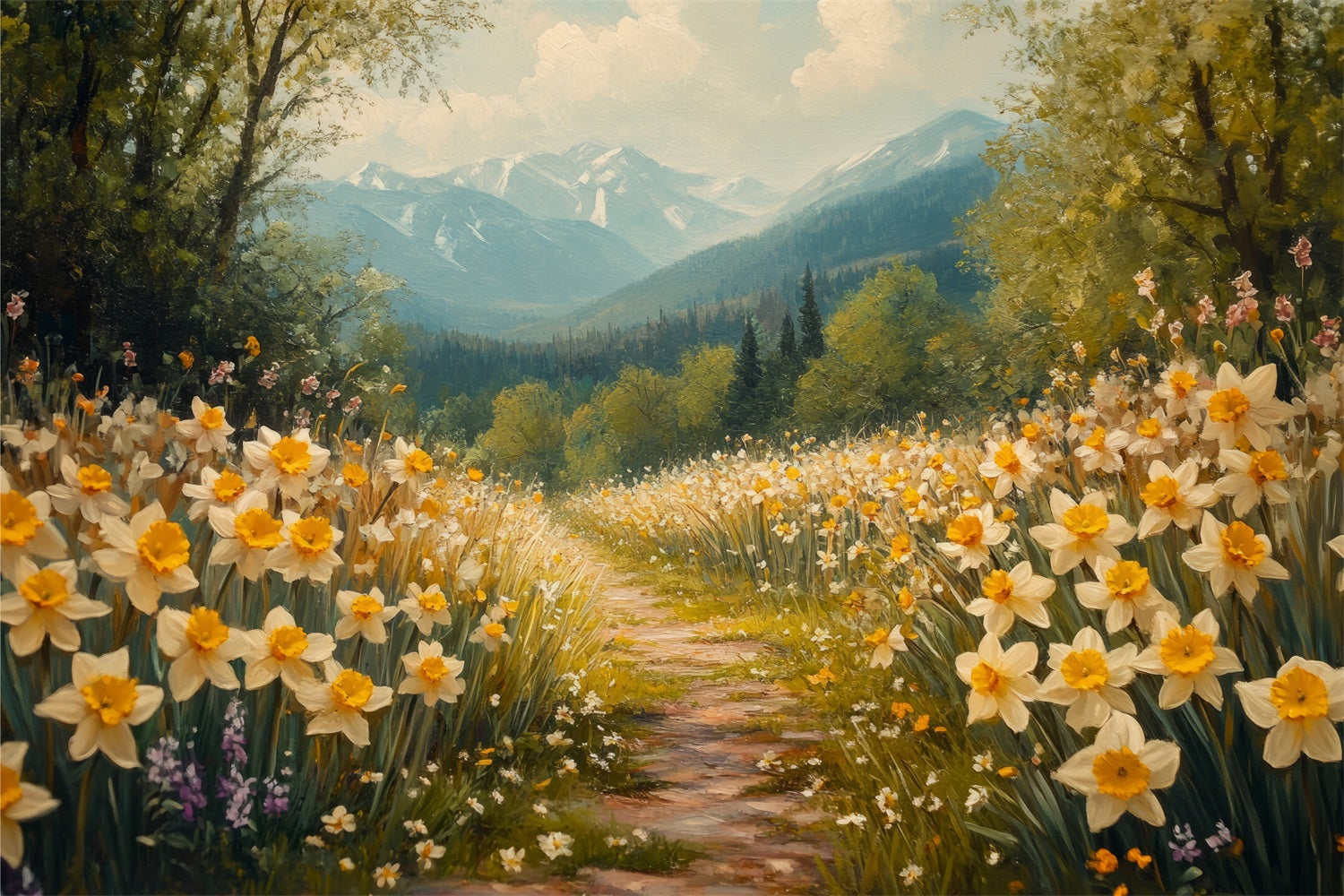 Narzisse Backdrop Bergpfad Wildblumen Backdrop CJJ2-12