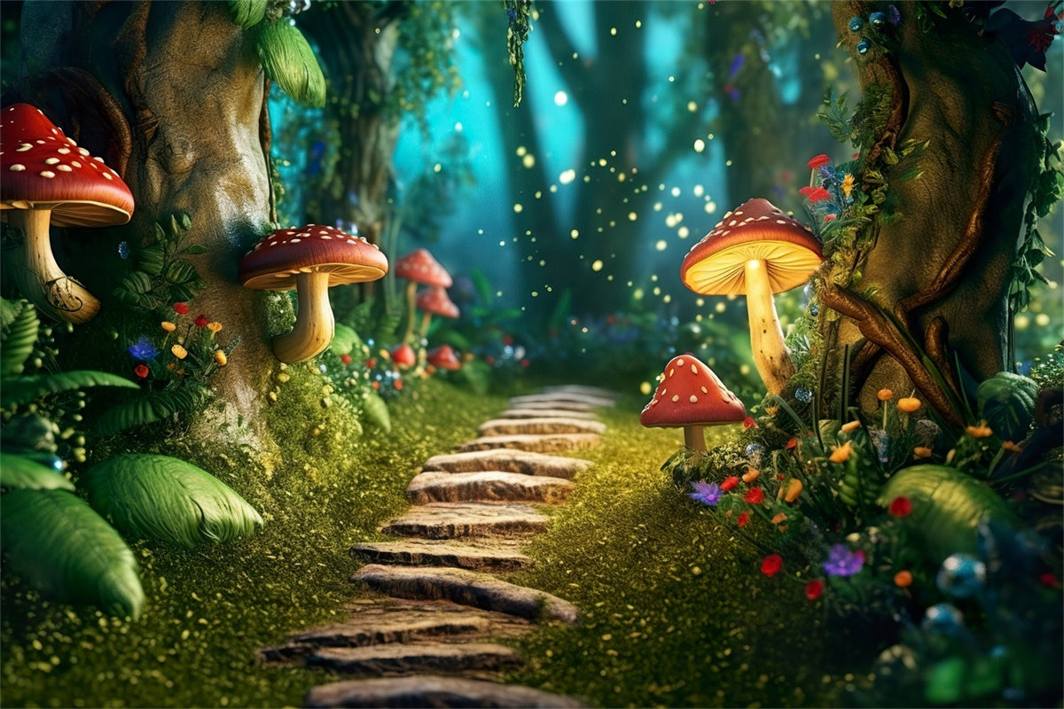 Fantasy Forest Hintergrundkulisse Glühender Pilzpfad Hintergrundkulisse CJJ2-120