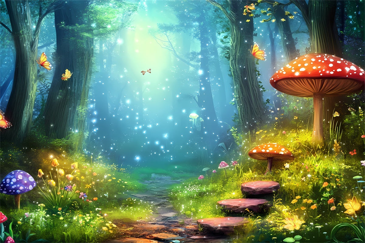Fairy Tale Forest Backdrop Magische Schmetterlinge Pilze Backdrop CJJ2-124