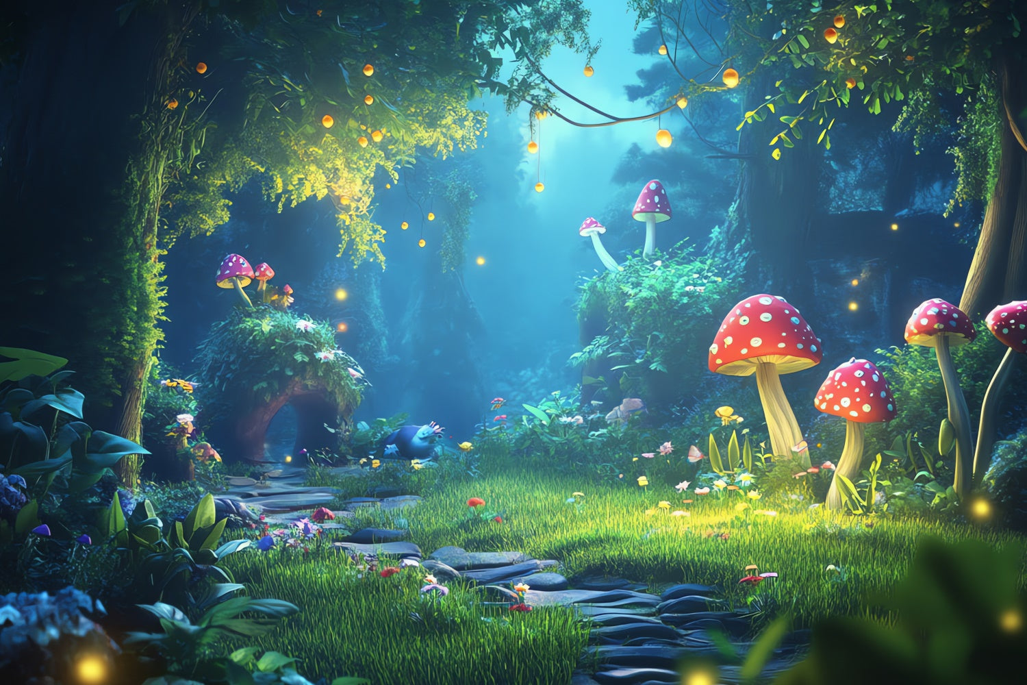 Fantasy Forest Backdrop Verträumter Pilz-Leuchtpfad Backdrop CJJ2-126