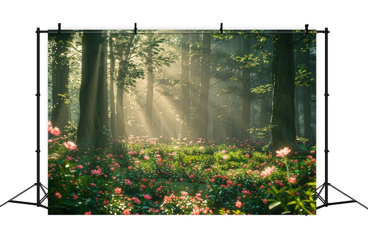 Wald Fotokulissen Verträumte sonnenbeschienene Blumenwiese Hintergrund CJJ2-141