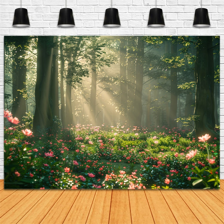 Wald Fotokulissen Verträumte sonnenbeschienene Blumenwiese Hintergrund CJJ2-141