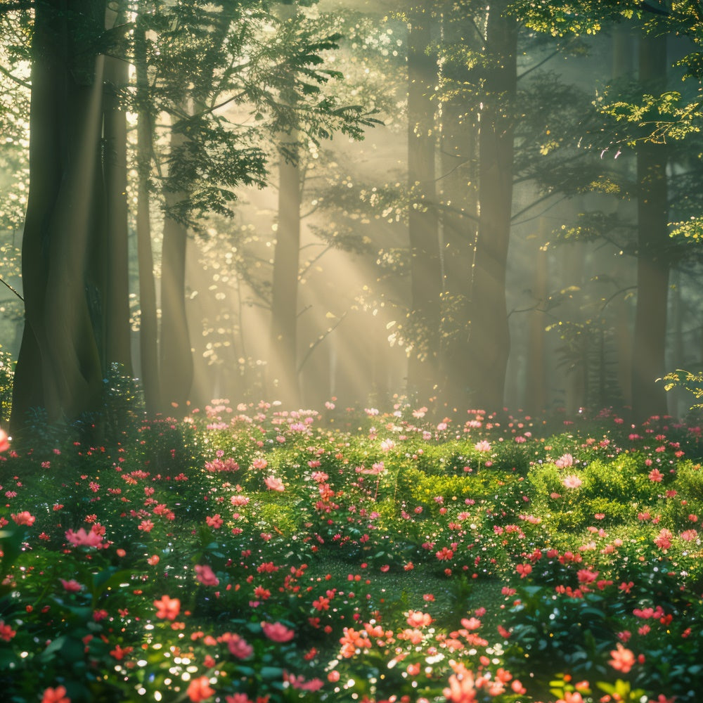 Wald Fotokulissen Verträumte sonnenbeschienene Blumenwiese Hintergrund CJJ2-141