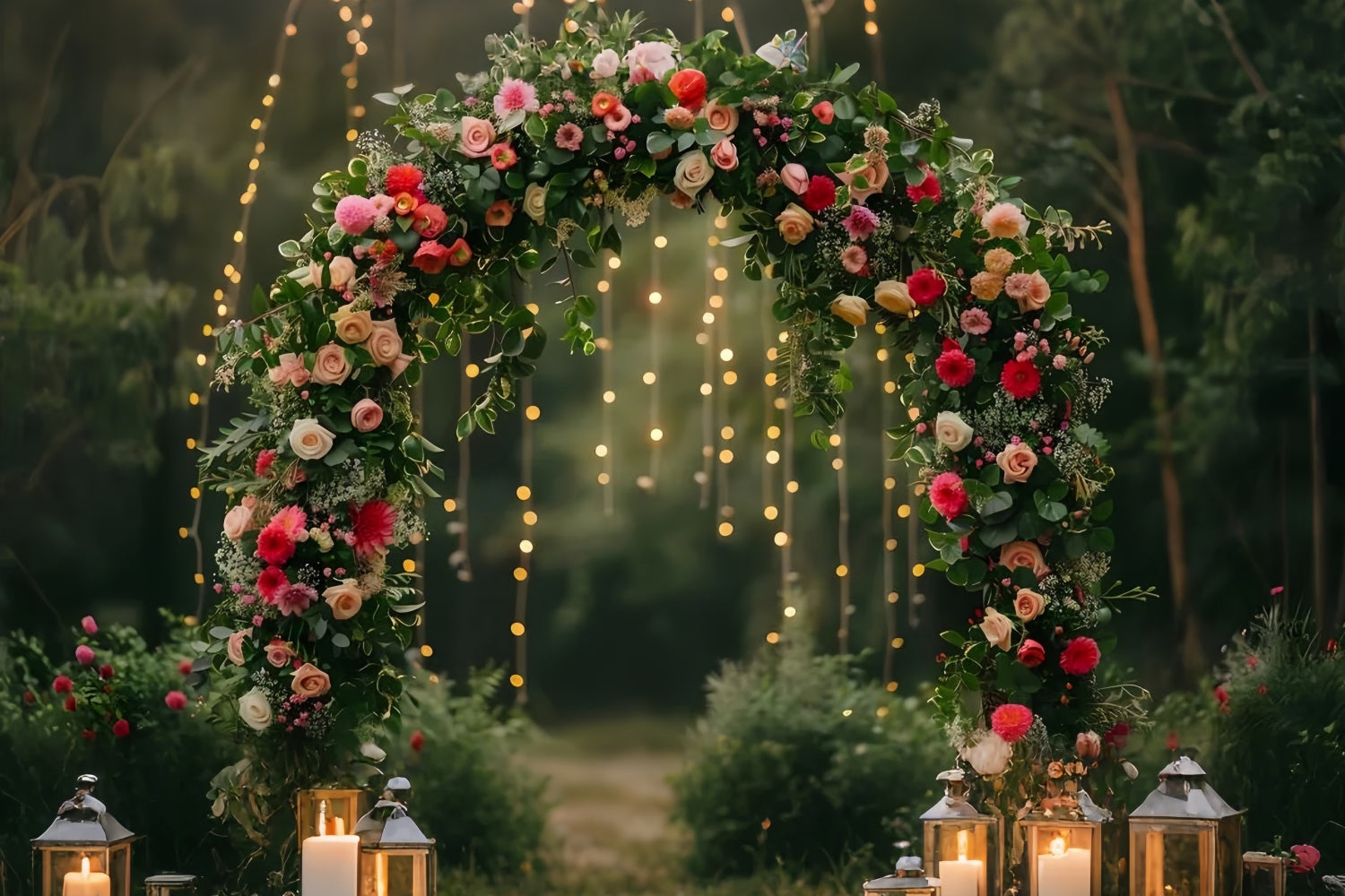 Wald Fotokulissen Elegante Rose Laterne Bogengang Hintergrund CJJ2-32