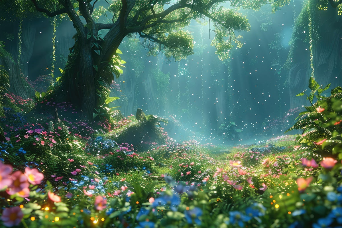 Fantasie Wald Hintergrund funkelnde Wildblume verträumt Hintergrund CJJ2-35
