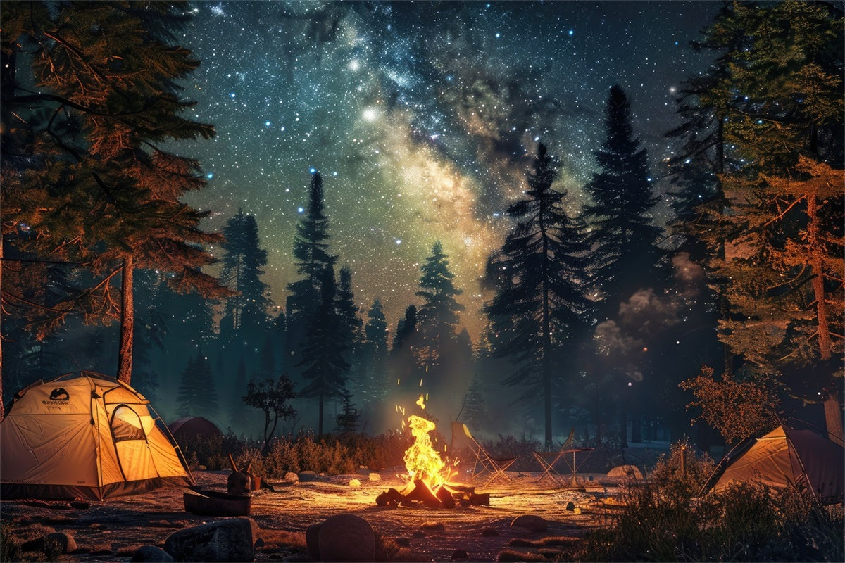 Backdrop Wald Sternenlicht Lagerfeuer Nacht Wald Hintergrund CJJ2-39