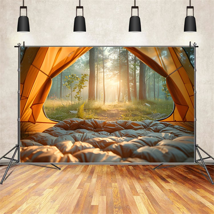 Wald Fotohintergrund Morgen nebligen Wald Camping Hintergrund CJJ2-41