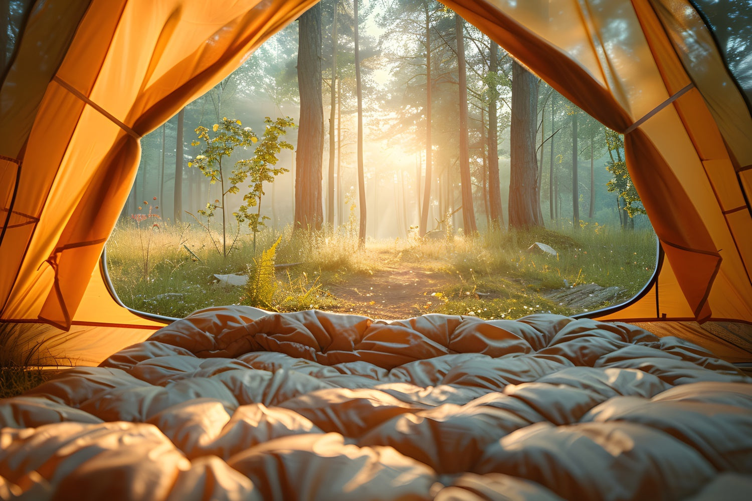 Wald Fotohintergrund Morgen nebligen Wald Camping Hintergrund CJJ2-41